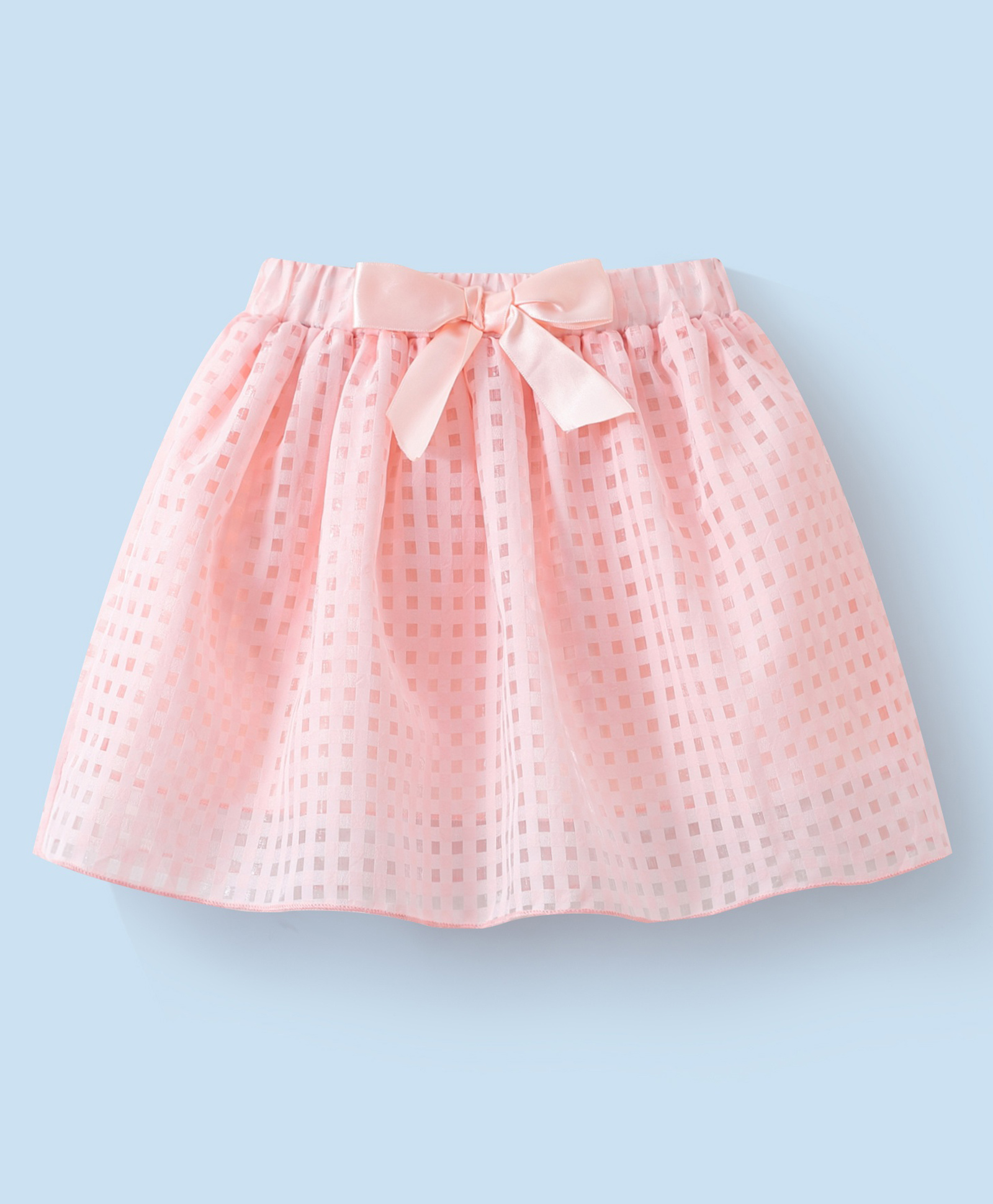 Mark & Mia Above Knee Length Skirt with Checks Print & Bow Detailing - Pink-picture-15