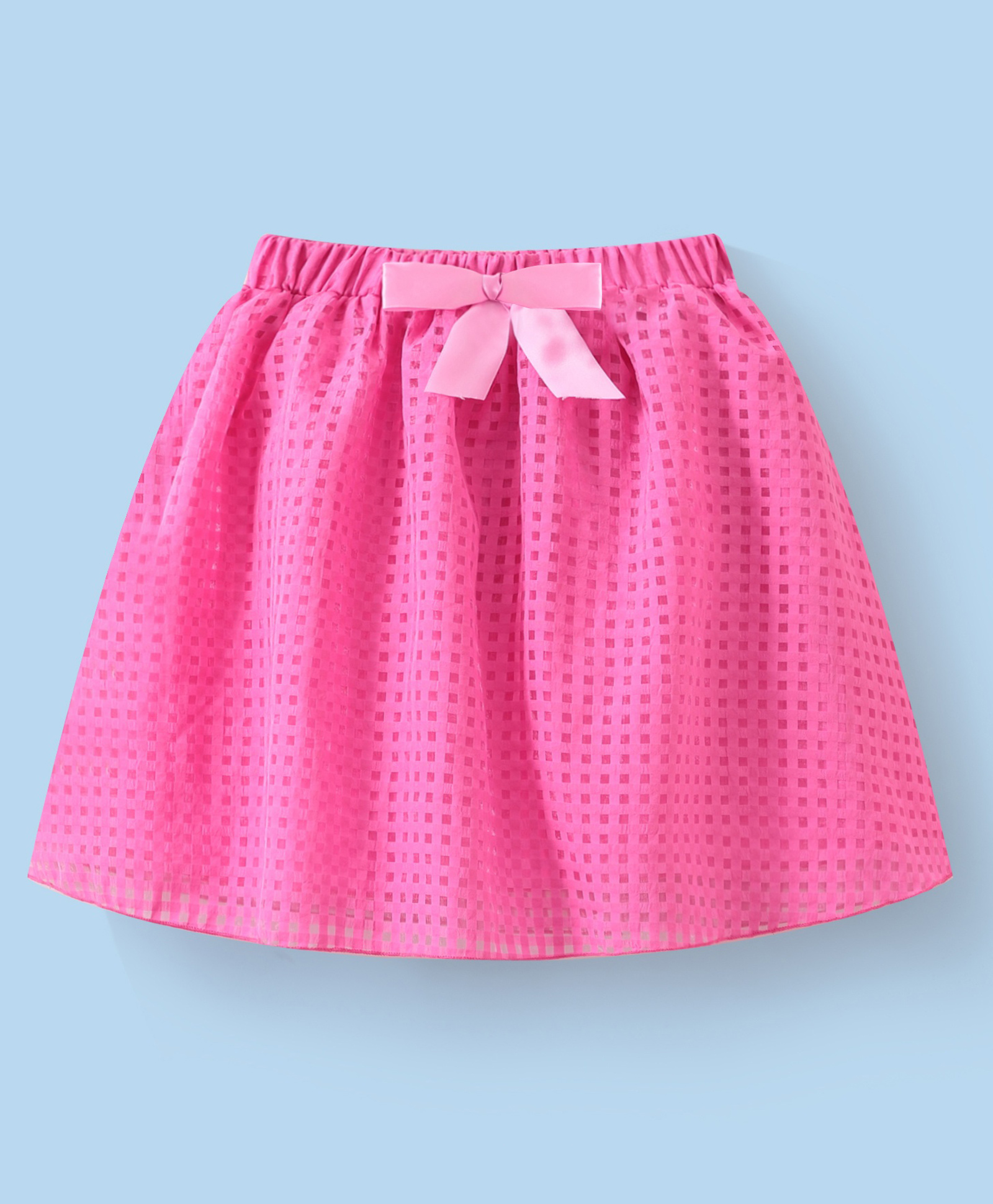 Mark & Mia Above Knee Length Skirt with Checks Print & Bow Detailing - Fushcia-picture-16