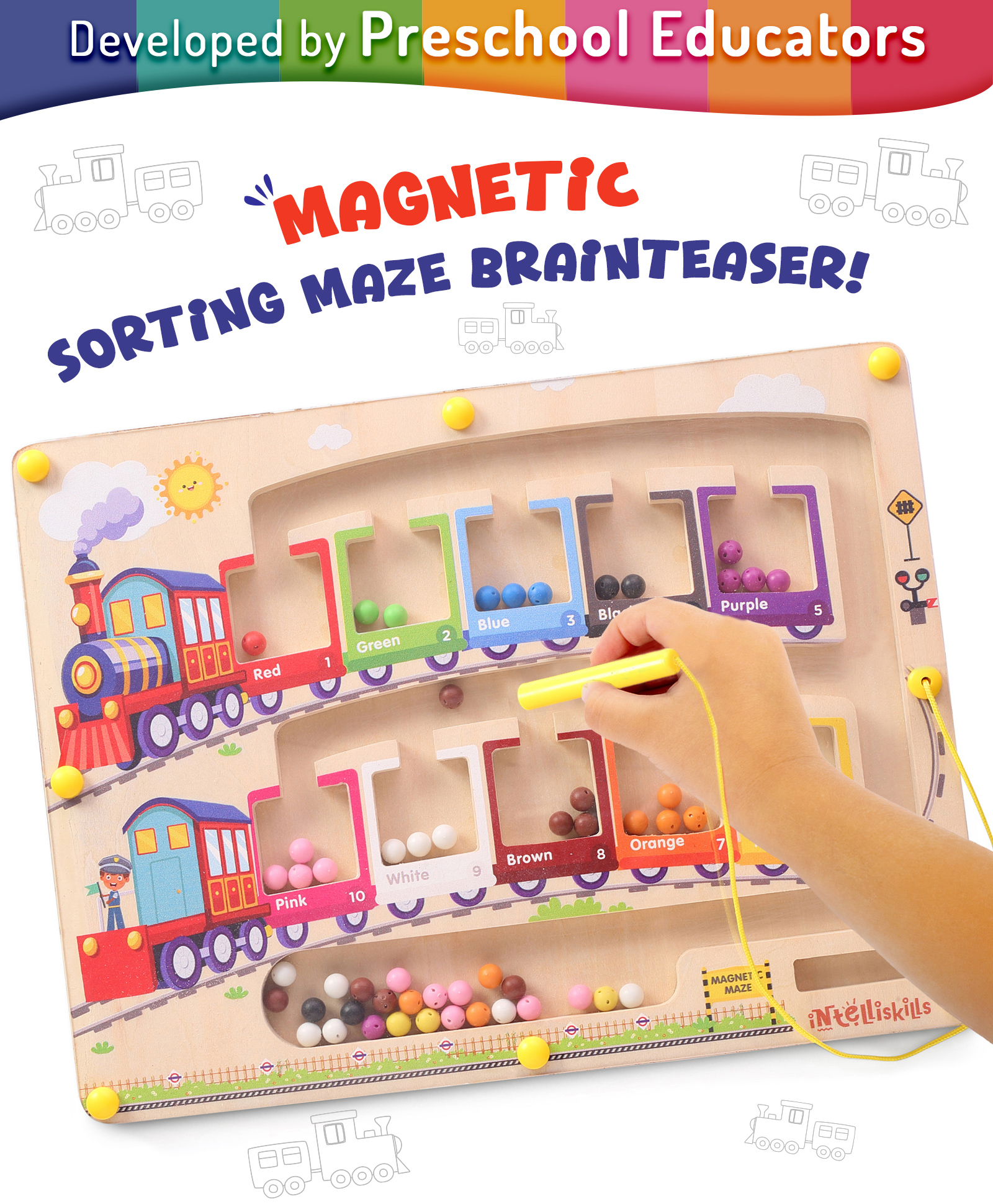 Intelliskills 3-in-1 Train Magnetic Maze | Multicoloured | Cognitive Development & Interactive Toy for Kids | Ideal for Gifting | Sorting, Matching & Problem-Solving Skills | BIS Approved | Educator Recommended-image-48