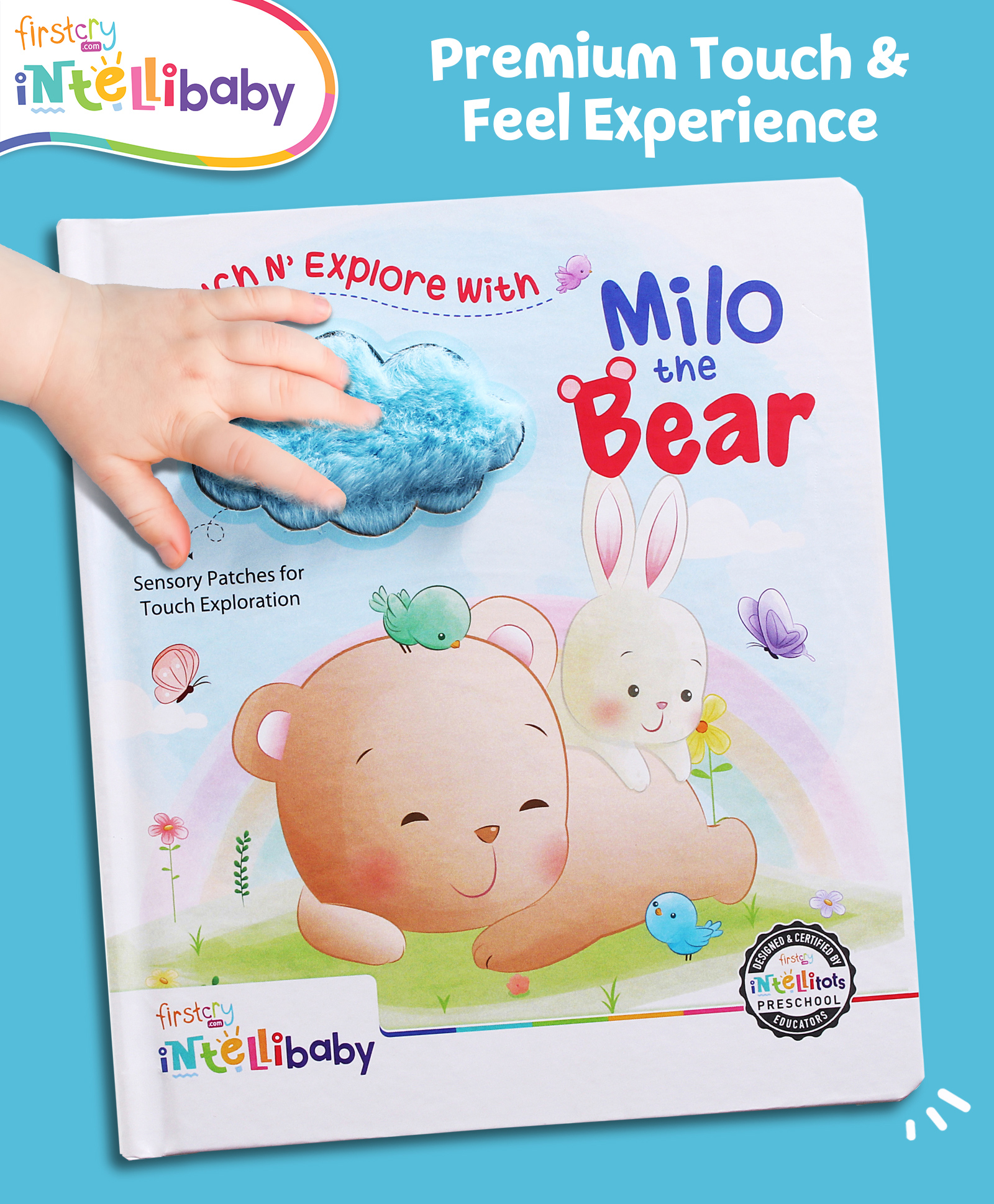 Intellibaby Premium Touch N' Explore with Milo the Bear Story Board Book | For Gifting | Enhances Sensory & Language Development | Touch & Feel Learning for Toddlers | For Gifting | BIS Certified | Paediatrician Approved - English-image-43