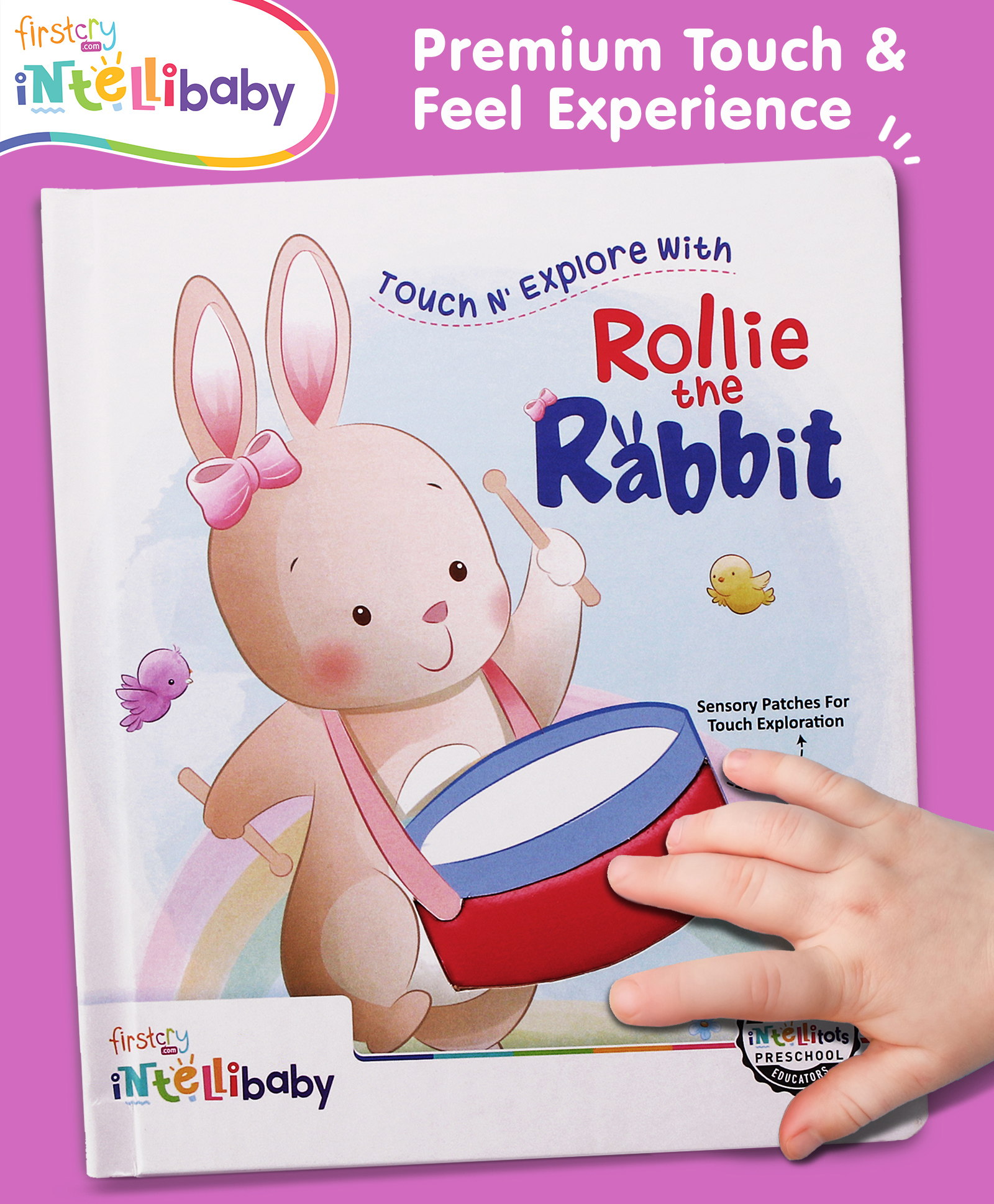Intellibaby Premium Touch N' Explore with Rollie the Rabbit Story Board Book | For Gifting | Enhances Sensory & Language Development | Touch & Feel Learning for Toddlers | For Gifting | BIS Certified | Paediatrician Approved - English-image-14