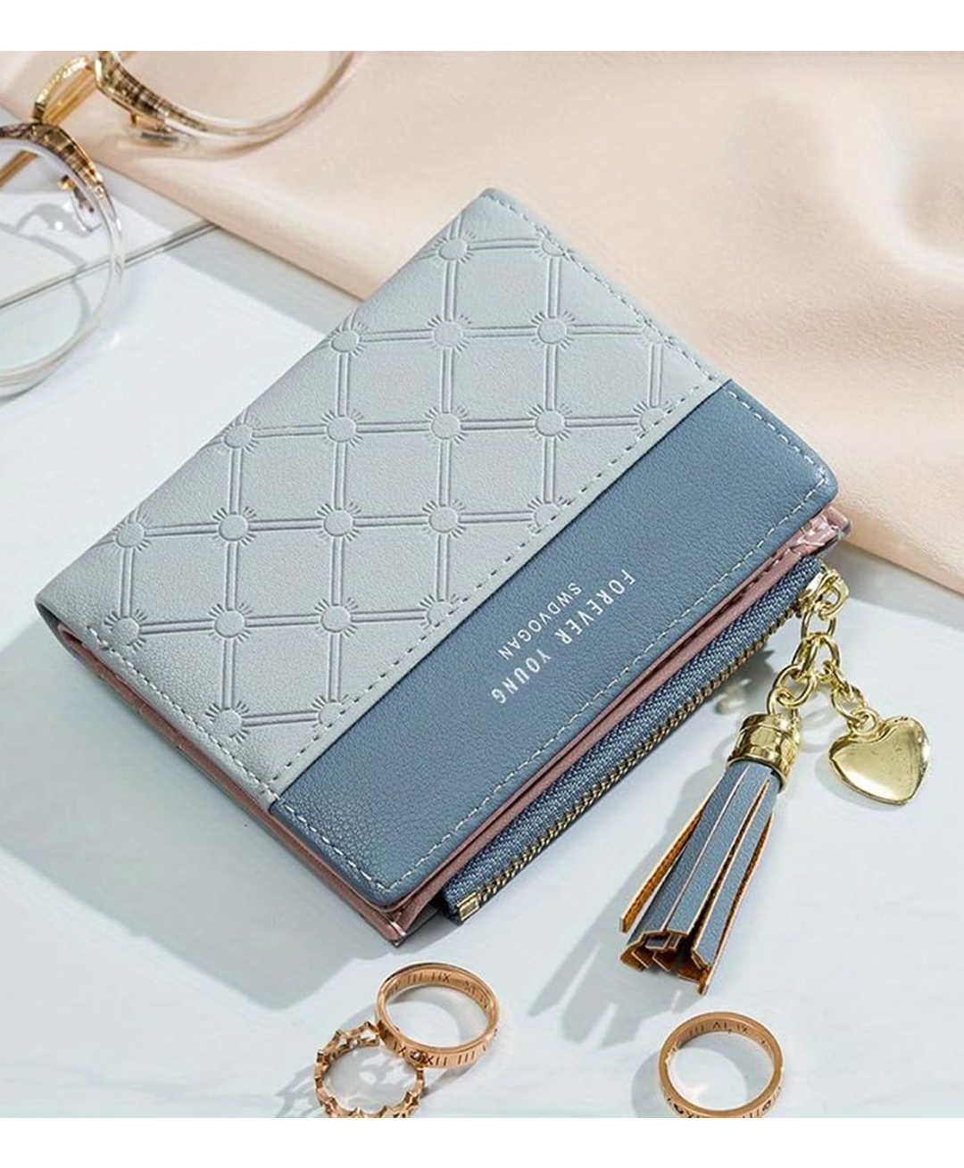 SYGA PU Leather Zipper Wallet for Women, Grey - Abstract Pattern-image-32
