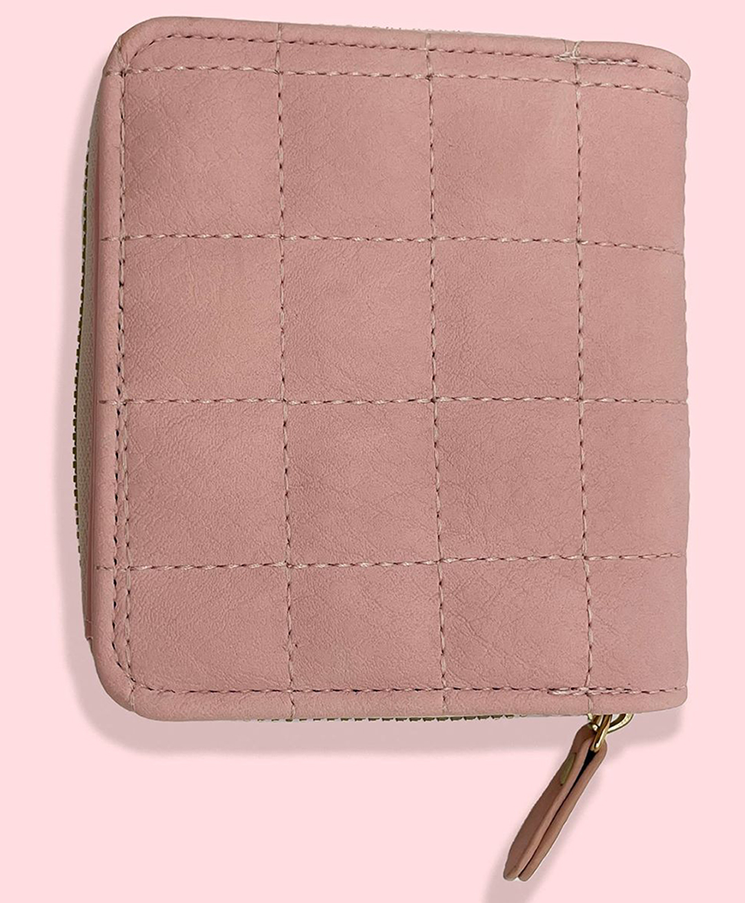 SYGA PU Leather Mini Zipper Wallet for Women, Pink - Checked Pattern-image-15