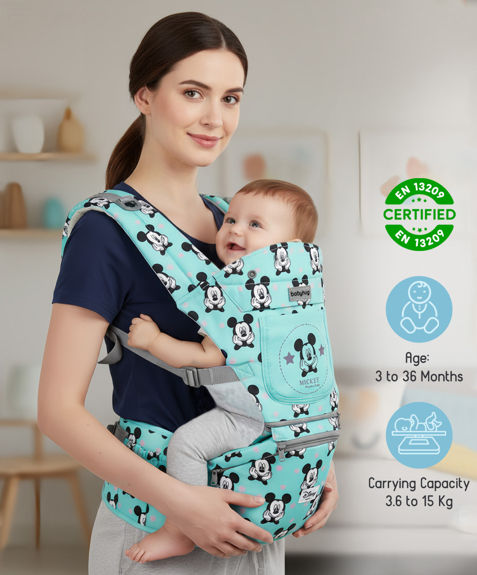 babyhug disney Babyhug MickeyMouse PrintHip Seat Baby Carrier - Sky Blue-picture-24