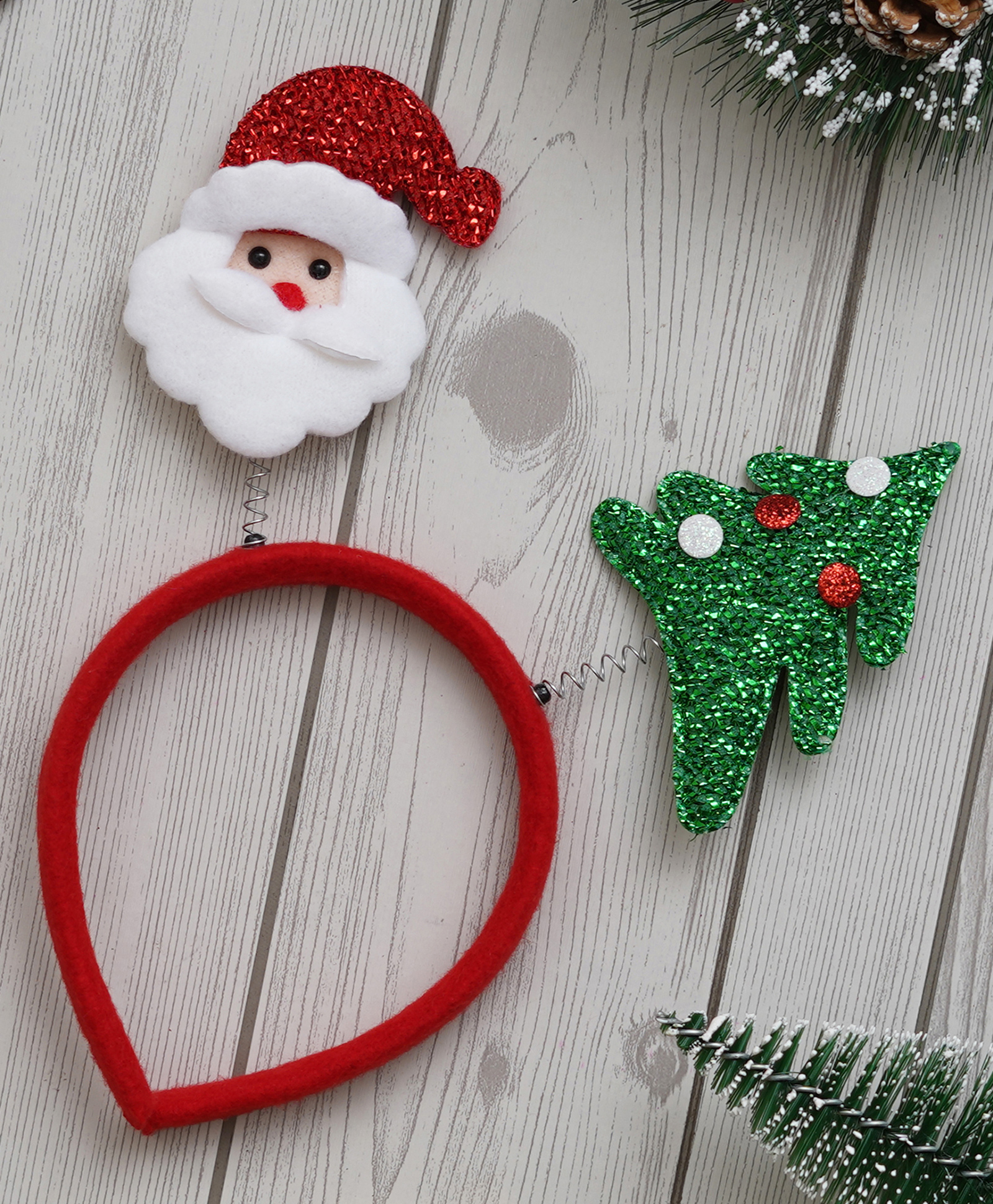 eCraftIndia Red Green & White Glitter Santa Claus Christmas Tree Hairband-picture-28