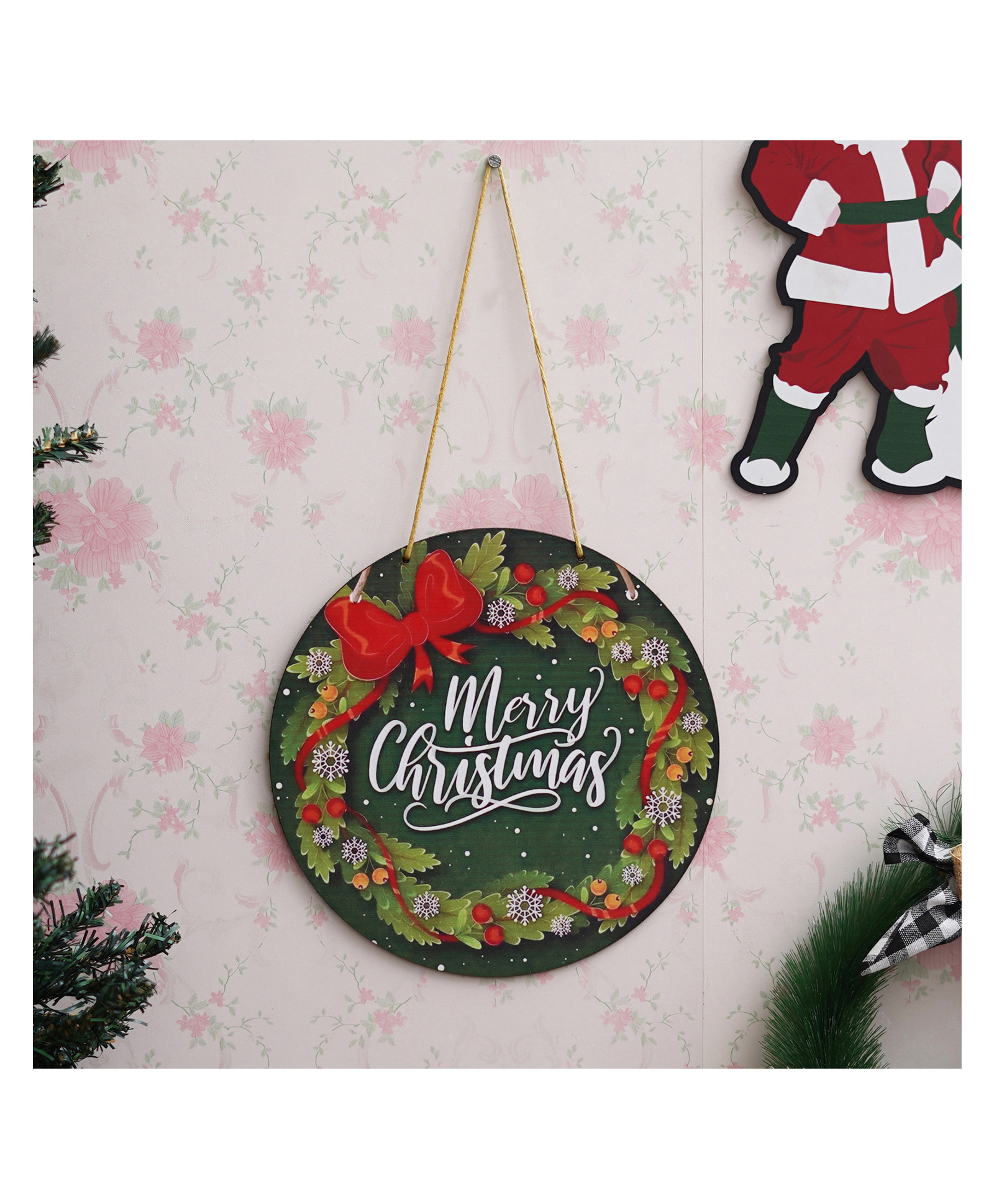 eCraftIndia Christmas Wreath Decorations Merry Christmas Printed Wooden Door Wall Hanging-picture-14