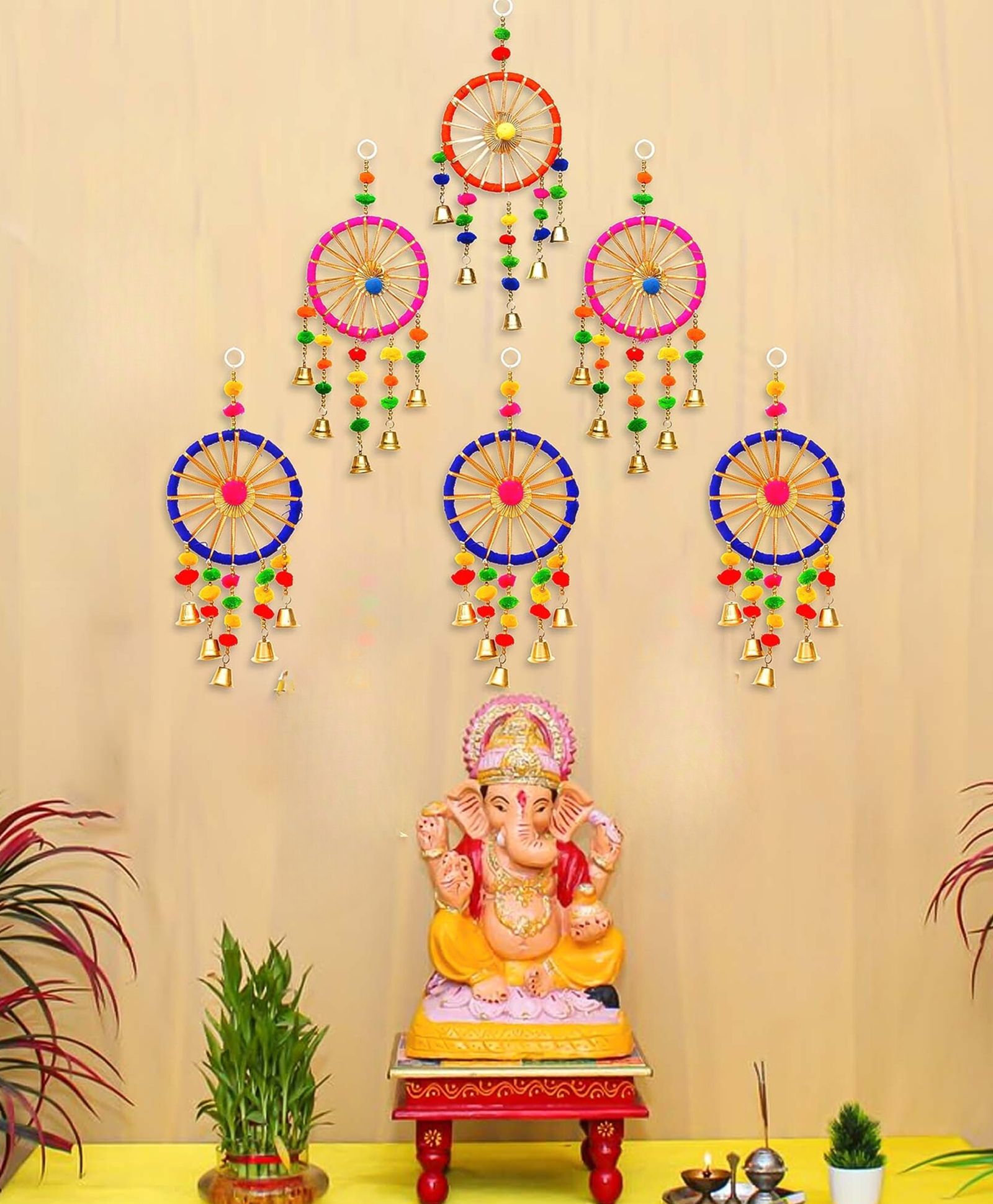 eCraftIndia Multicoloured 6 Pieces Gotta Patti Wall Door Hanging Toran-image-7