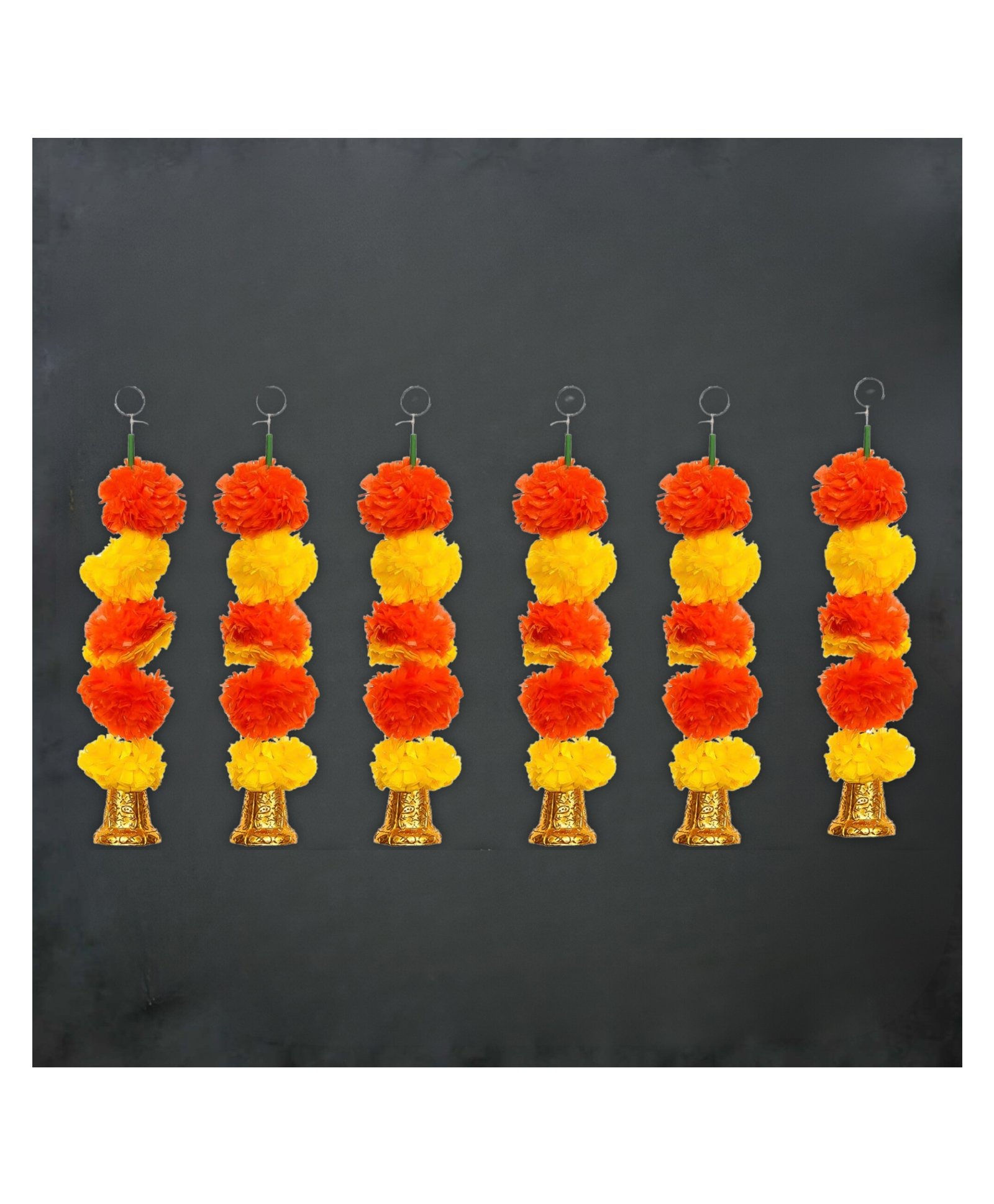 eCraftIndia 6 Pieces Artificial Marigold Flower Garland with Bells Wall Hanging-picture-26