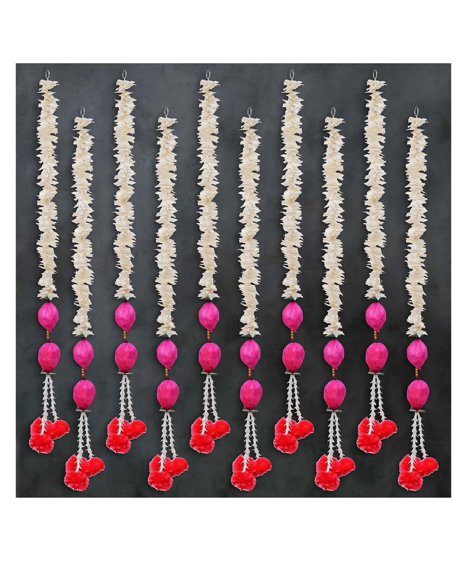 eCraftIndia Pink & White 10 Pieces Lotus Artificial Flowers Wall Hangings-picture-41