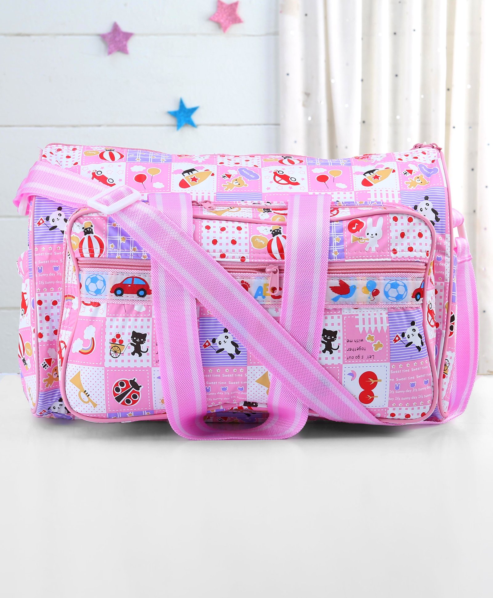 Diaper Bag Multiutility Sunny Day Print With PVC Fabric- Pink-image-6