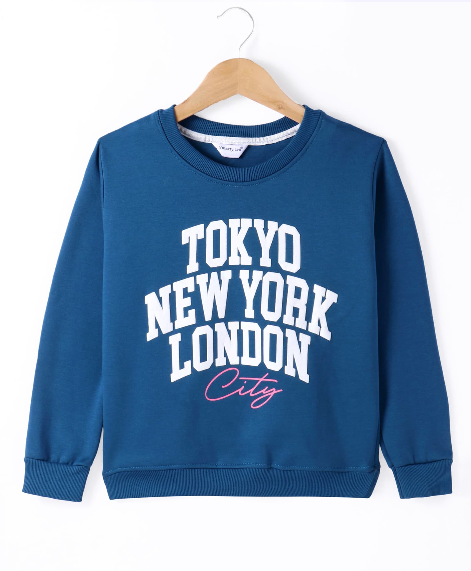 smarty girls Smarty GirlsFleece Knitted Full Sleeves Sweatshirt With Text Print - Navy Blue-picture-43