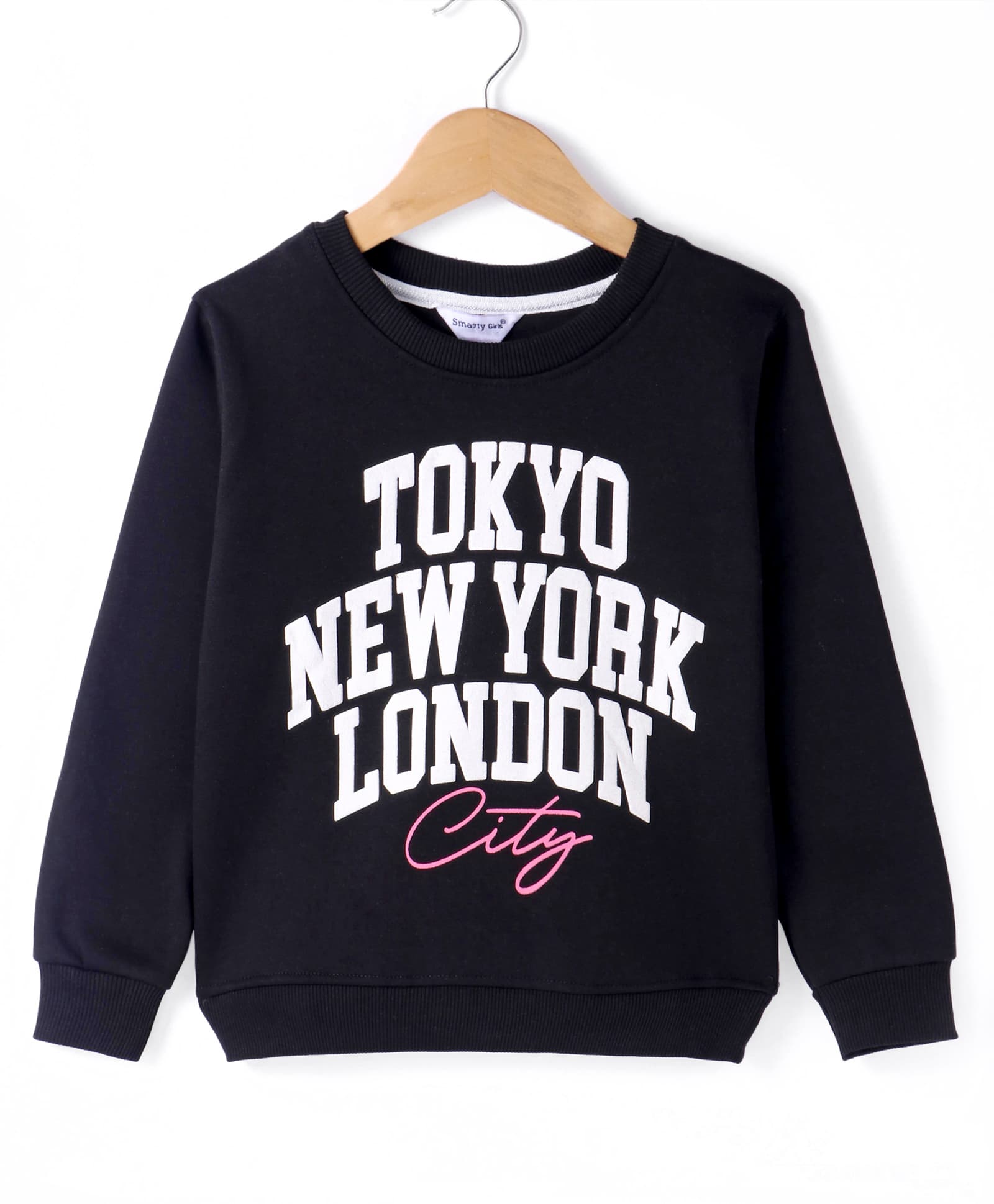 smarty girls Smarty GirlsFleece Knitted Full Sleeves Sweatshirt With Text Print - Black-picture-23