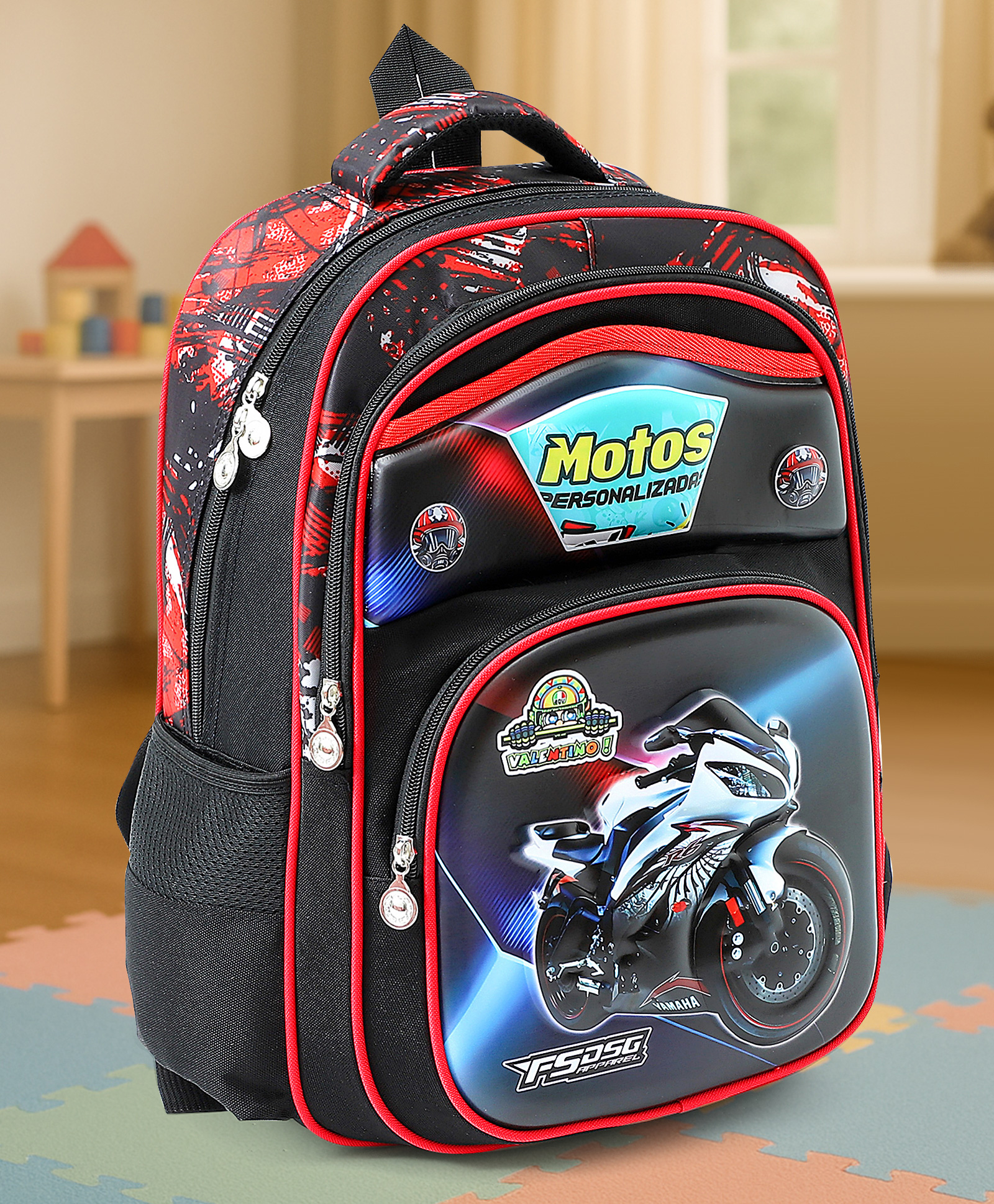 Spots Bike Printed School Backpack Red & Black - 16 Inches-image-37