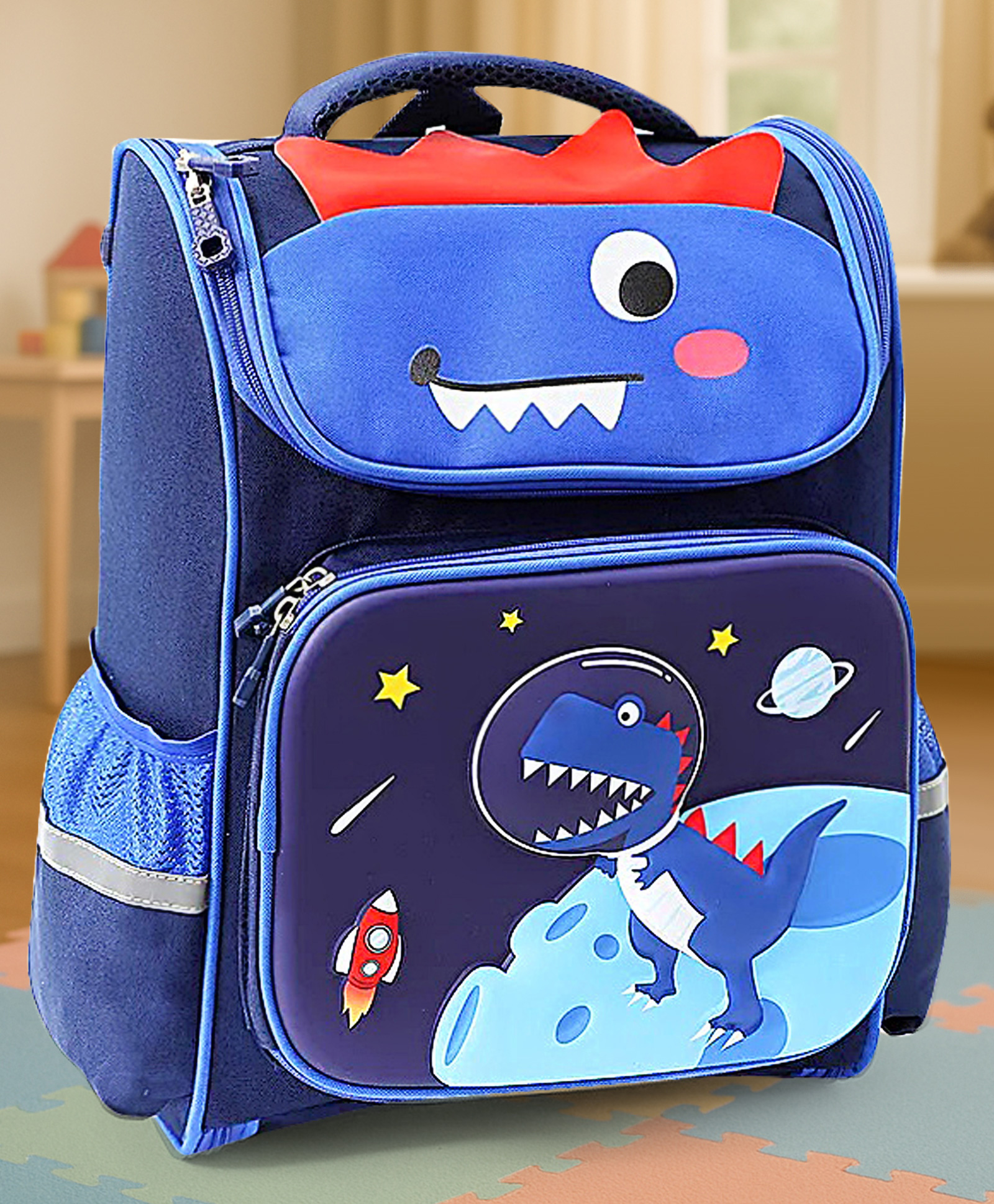 ZOE Backpack with Dino Print & Applique Blue - Height 14 Inches-picture-29