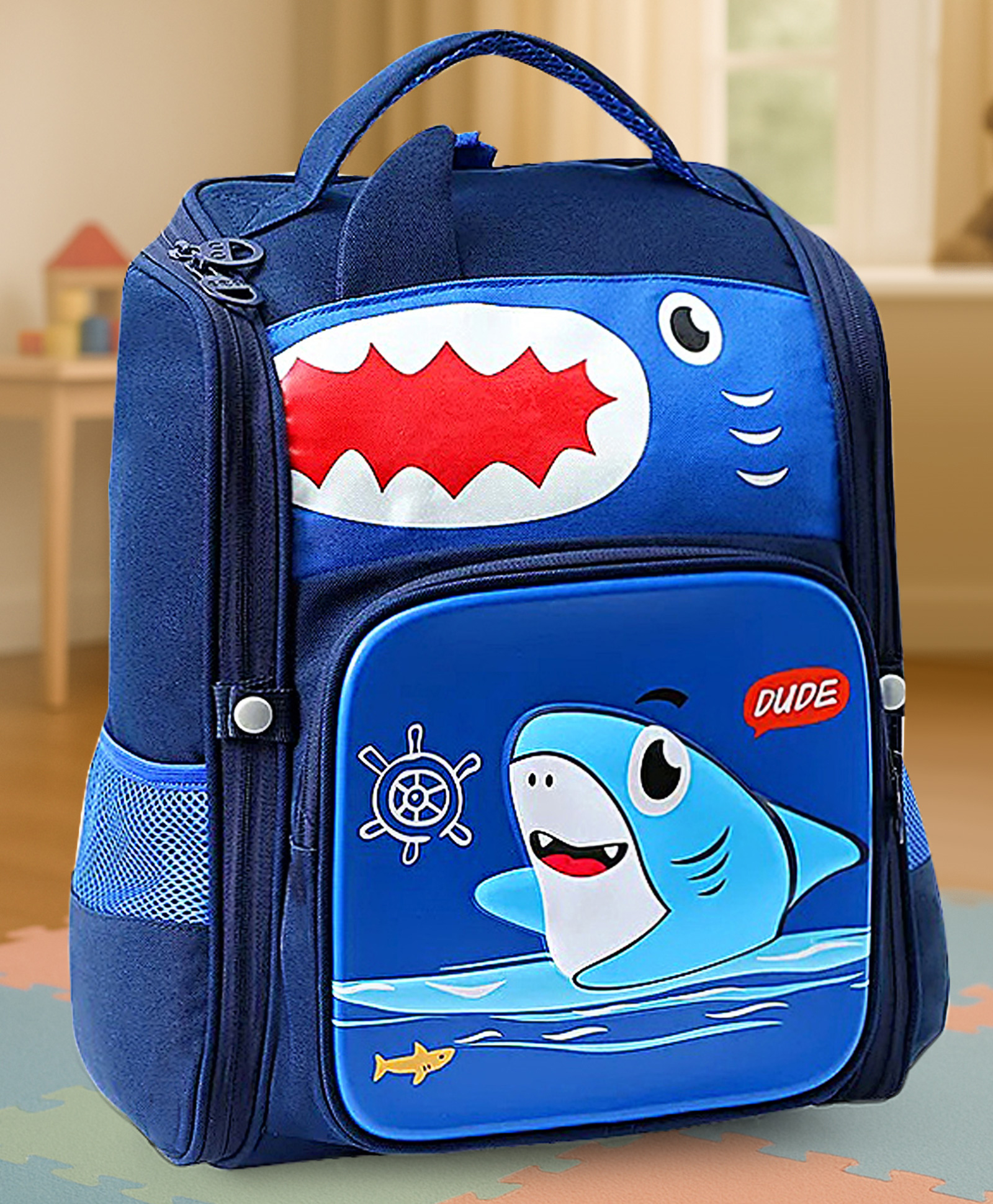 Dolphin Printed Backpack Blue - Height 14 Inches-image-4