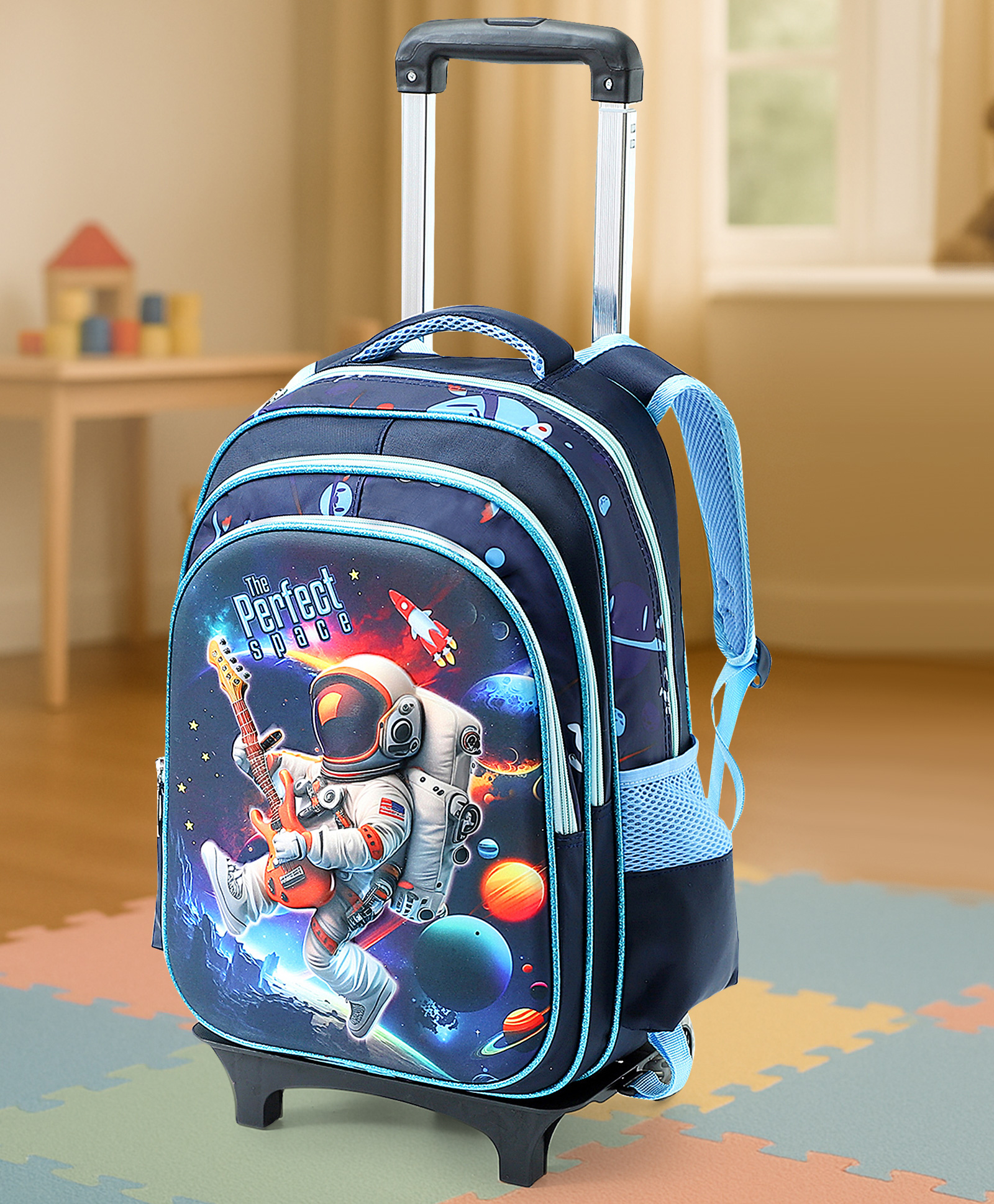 Trolley Backpack with Space Theme Print Blue - 16 Inches
