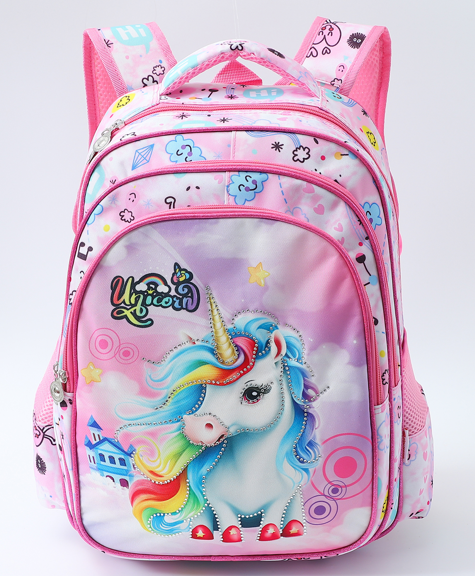 Play Nation Single Compartment School Bagwith Unicorn Print Pink - Height 16 Inches-picture-38