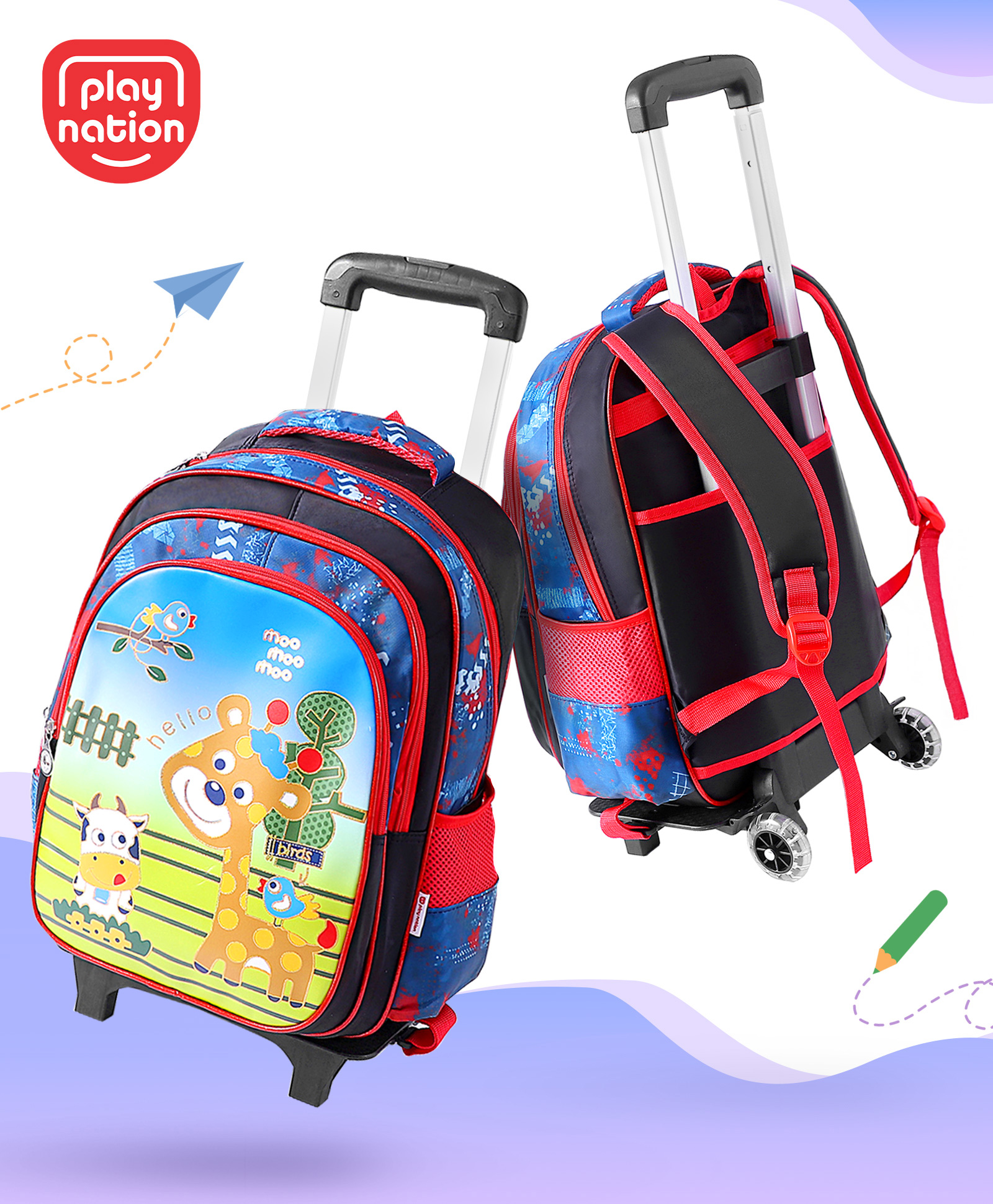Play Nation Trolley Backpack With Animal Print Red & Black - Height 16.5 Inches-picture-5