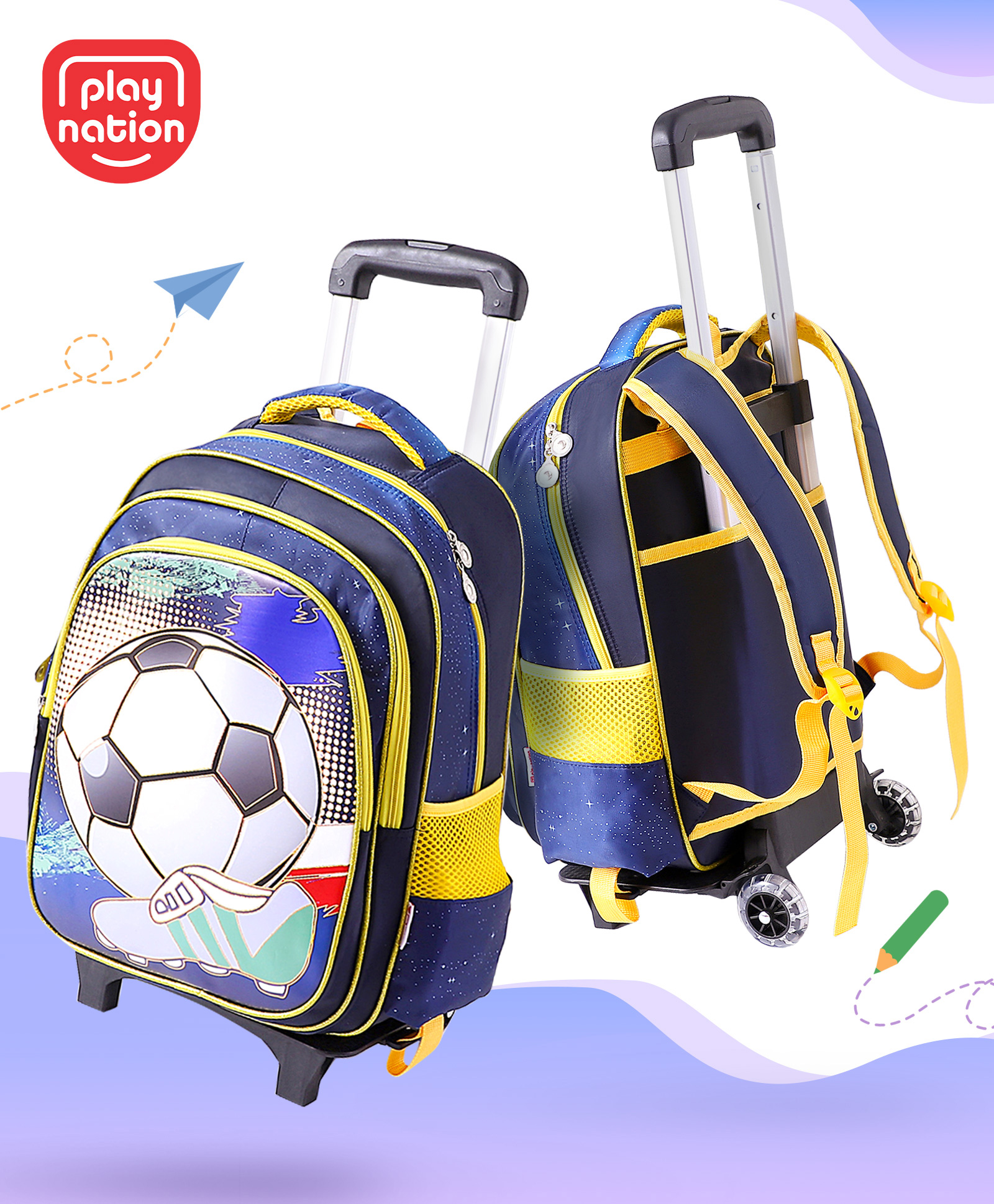 Play Nation Trolley Backpack With Football Print Navy Blue - Height 16.5 Inches-picture-10