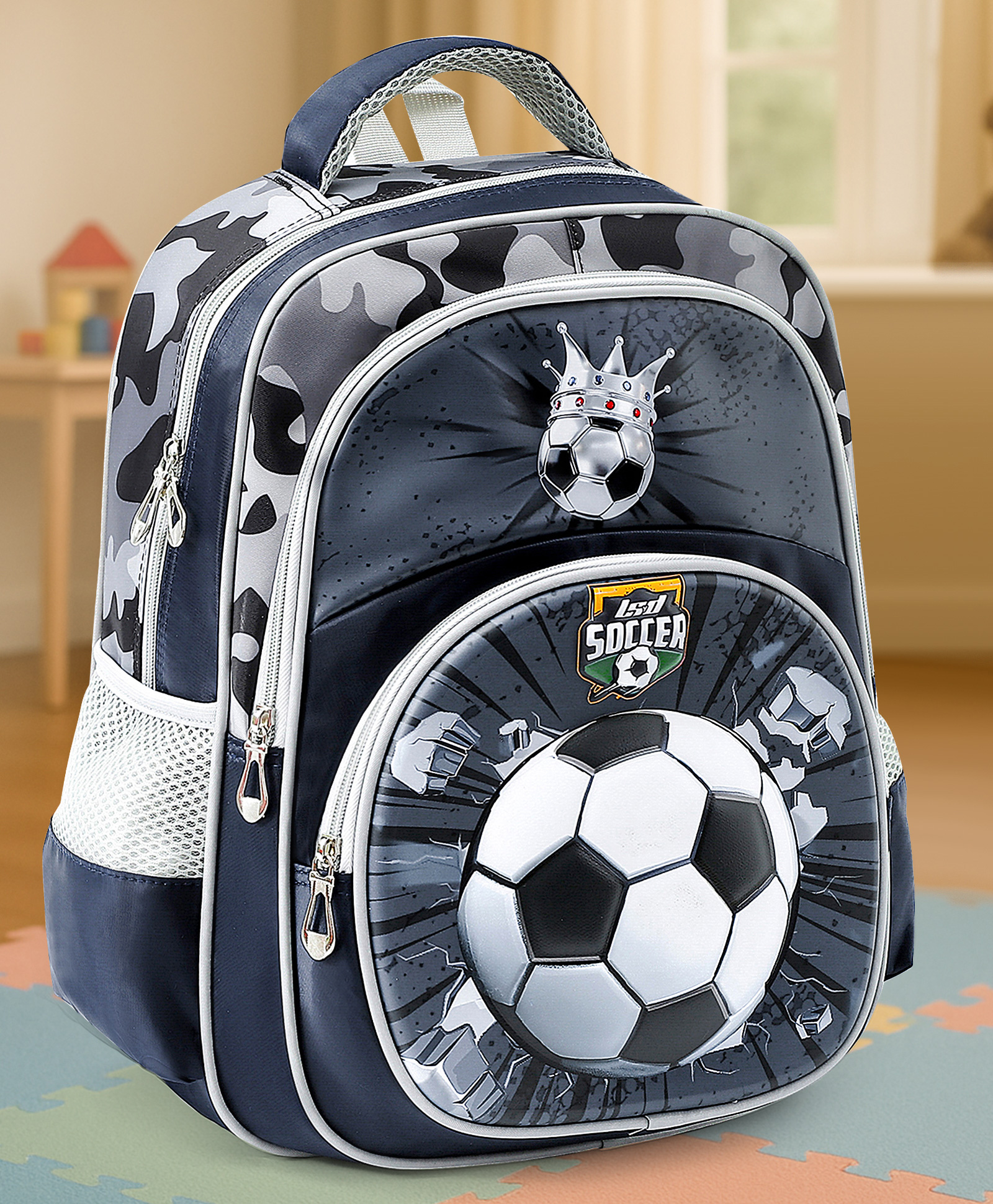 Soccer Spots Theme Printed School Backpack Black - 15 Inches-image-3