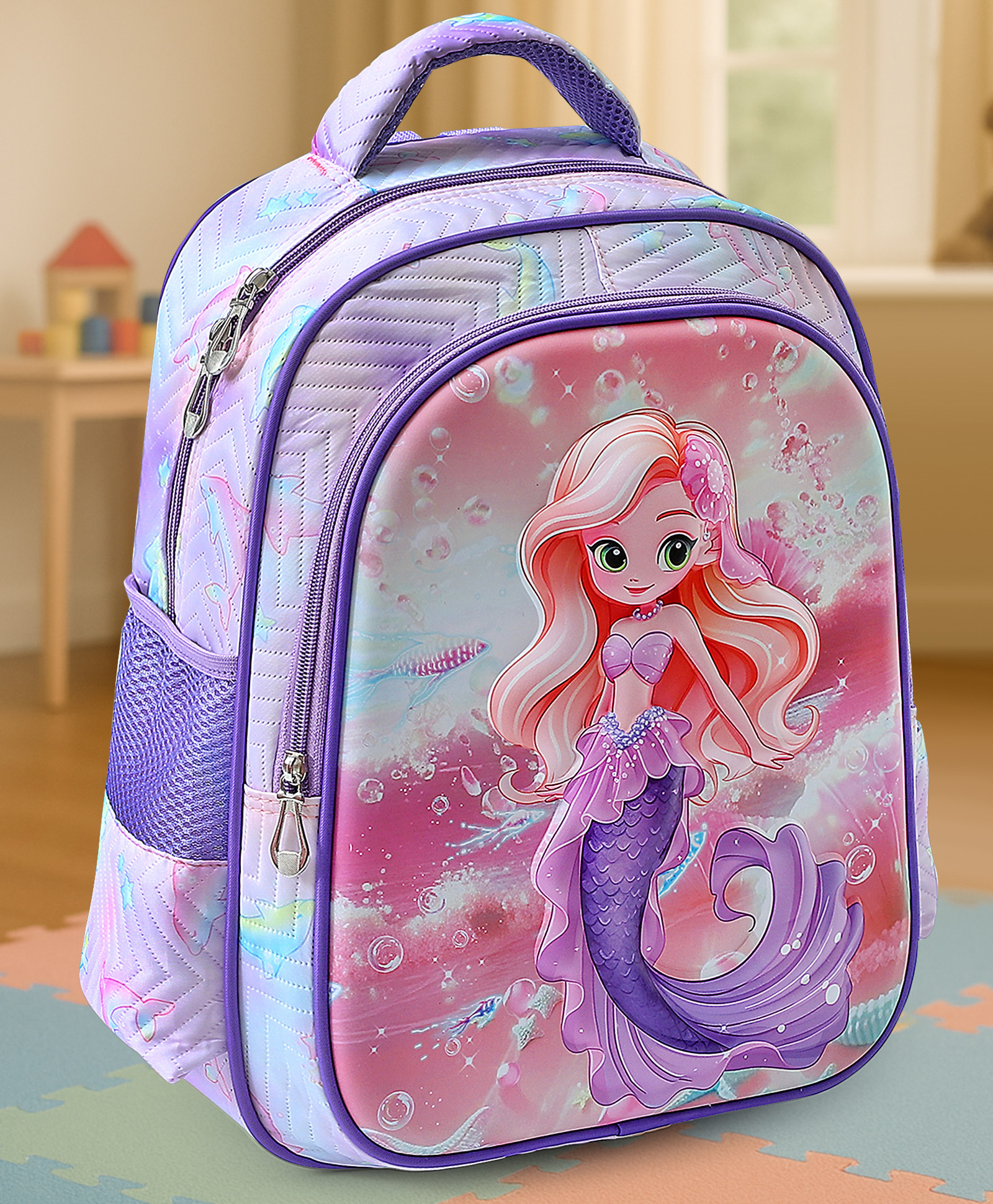 Mermaid Printed School Backpack Purple - 15 Inches-image-47