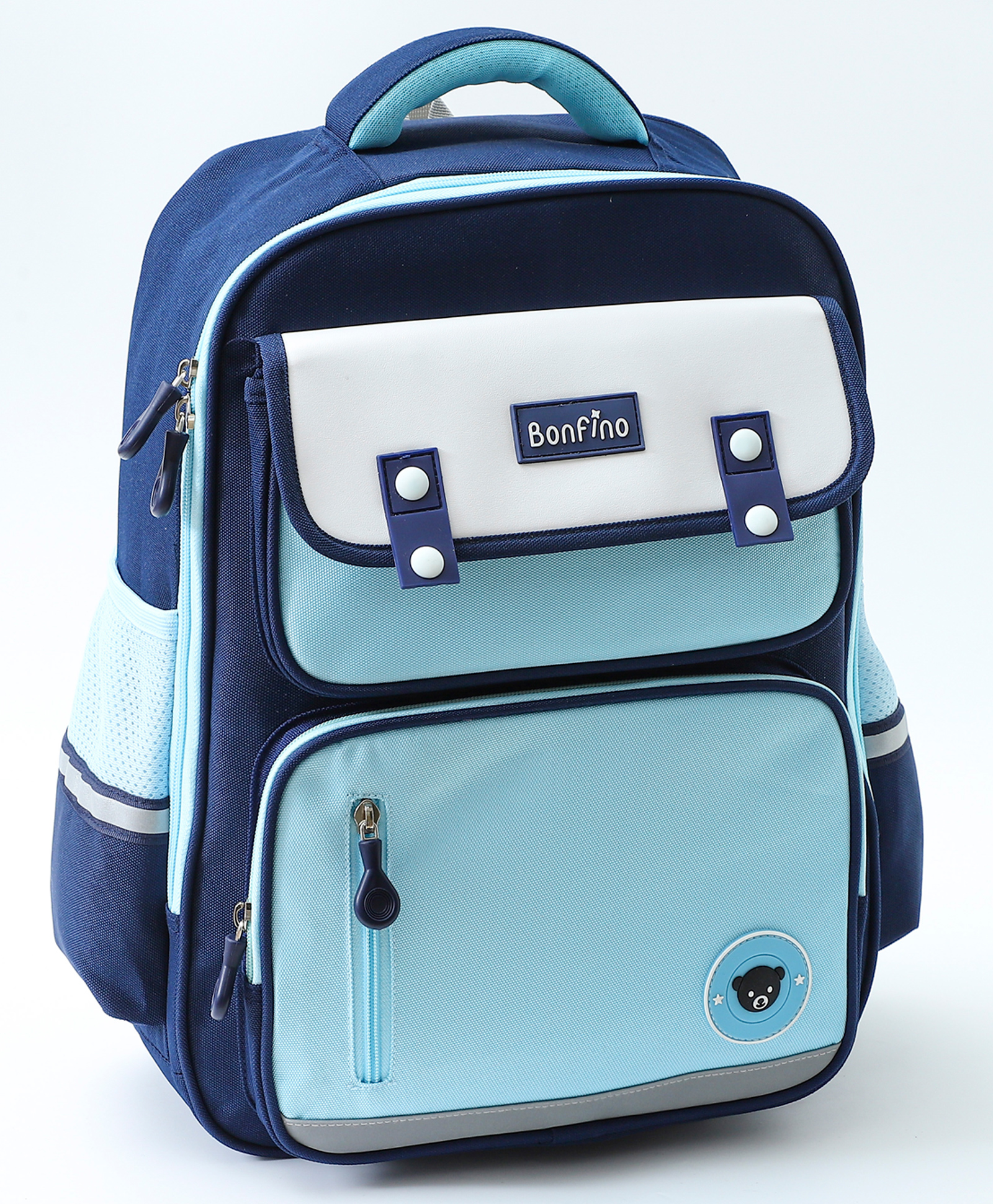 Bonfino Bear Patch Backpack Blue - Height 16 Inches-image-7