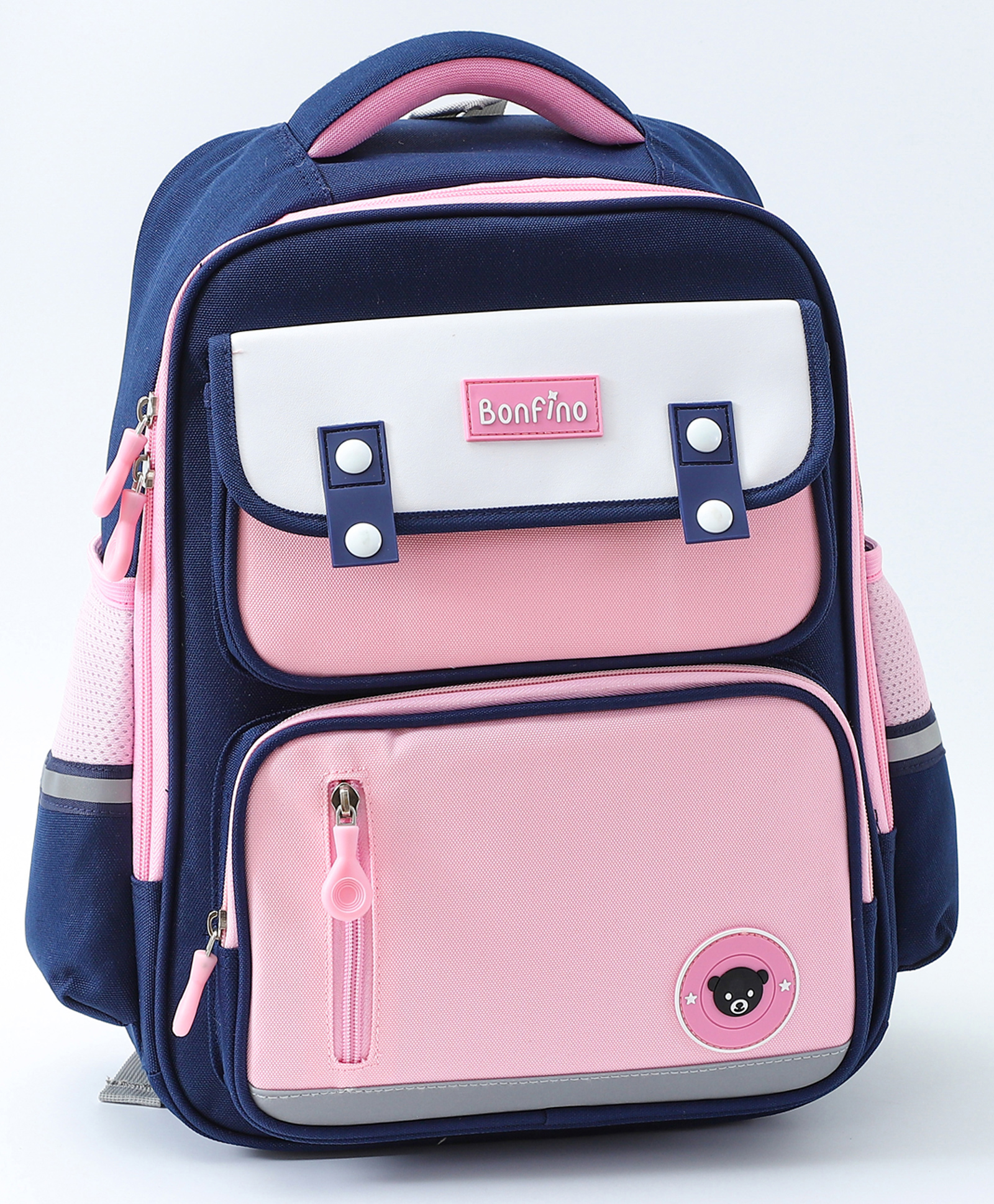 Bonfino Bear Patch Backpack Navy Blue & Pink - Height 15 Inches-image-6