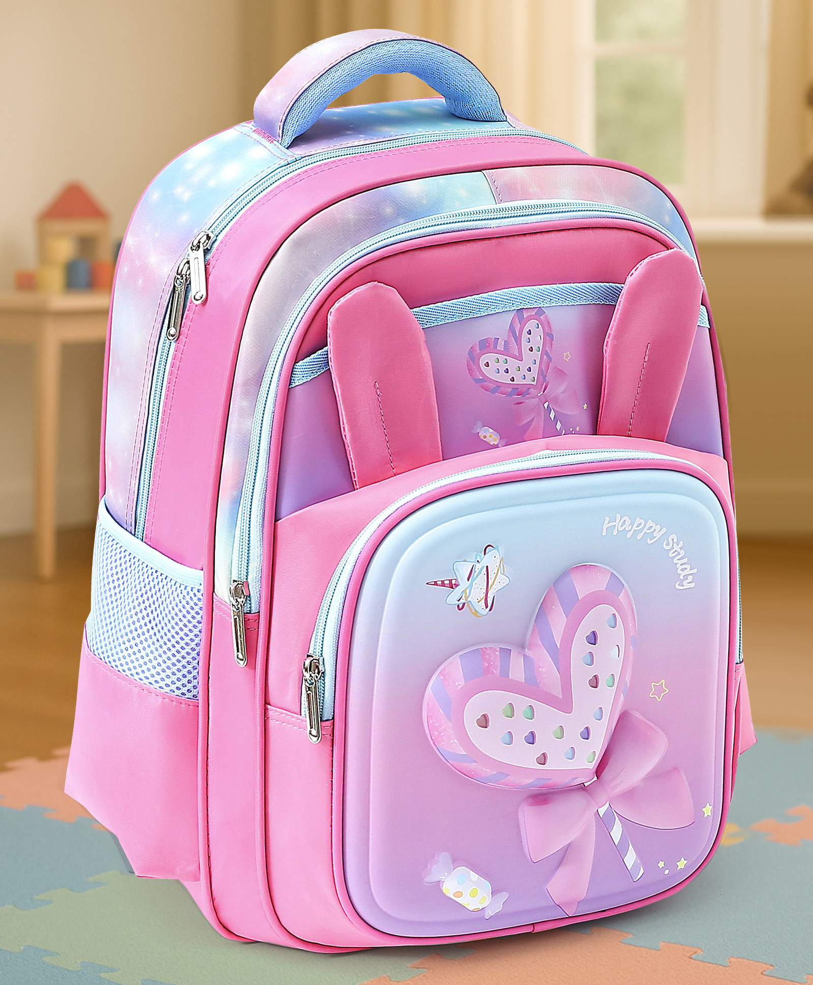 Heart Print School Backpack Purple - 15 Inches