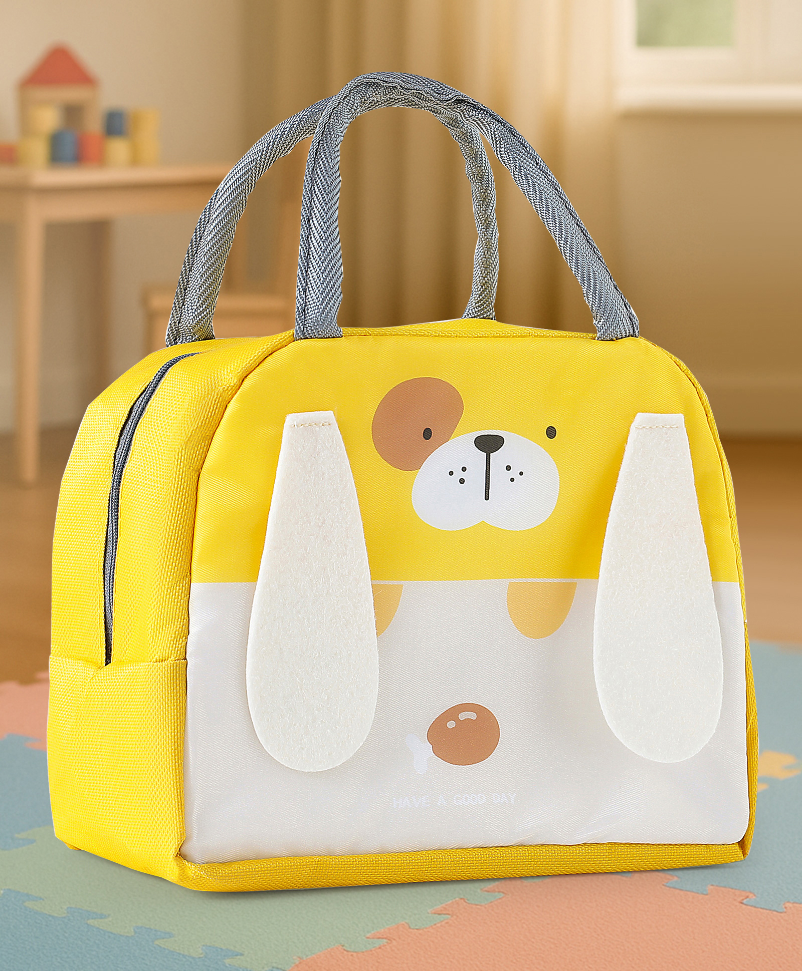 Lunch Box Bag With Dog Print & Ear Applique - Yellow-image-35