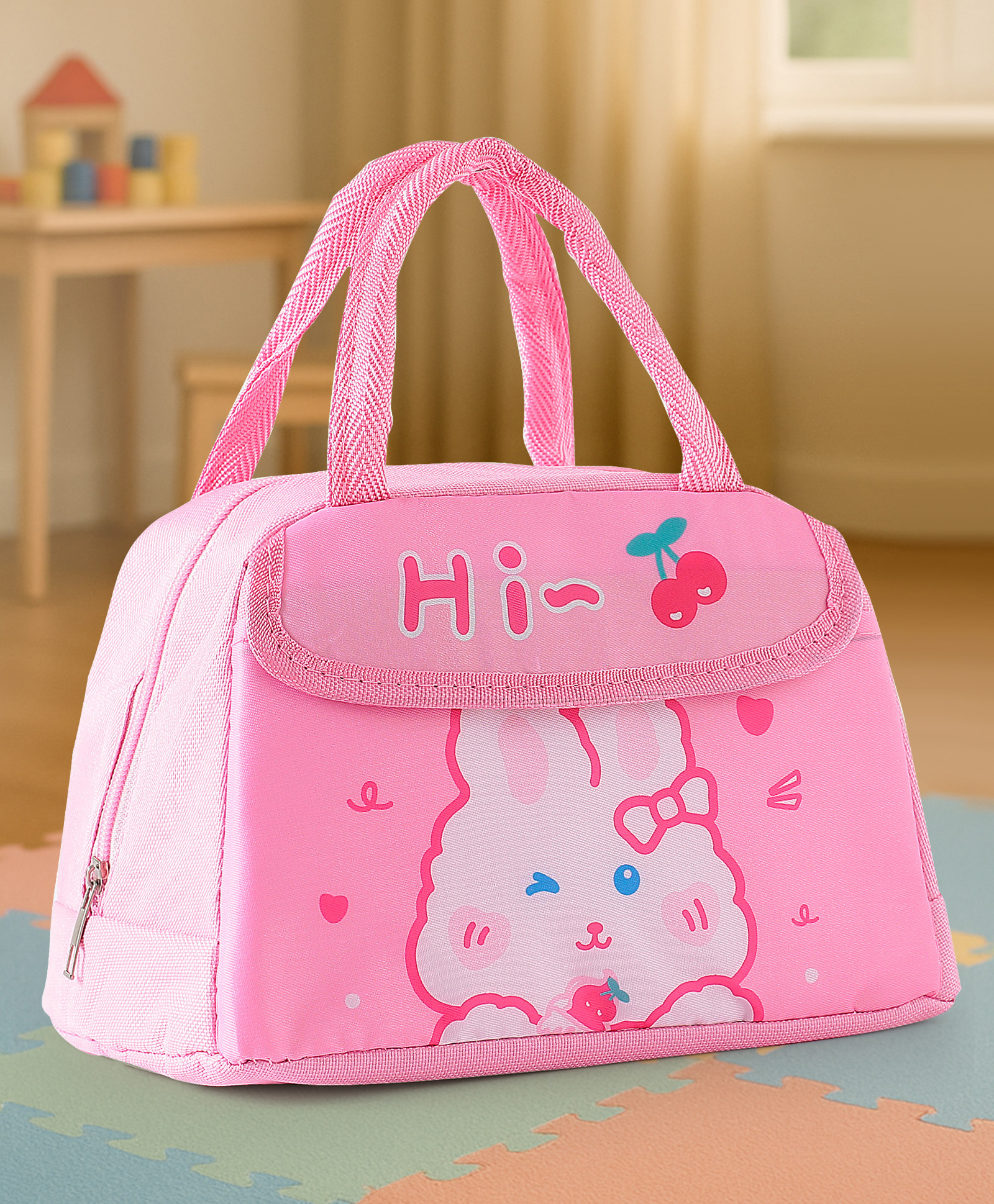 Lunch Box Bag with Bunny Print - Pink-image-29