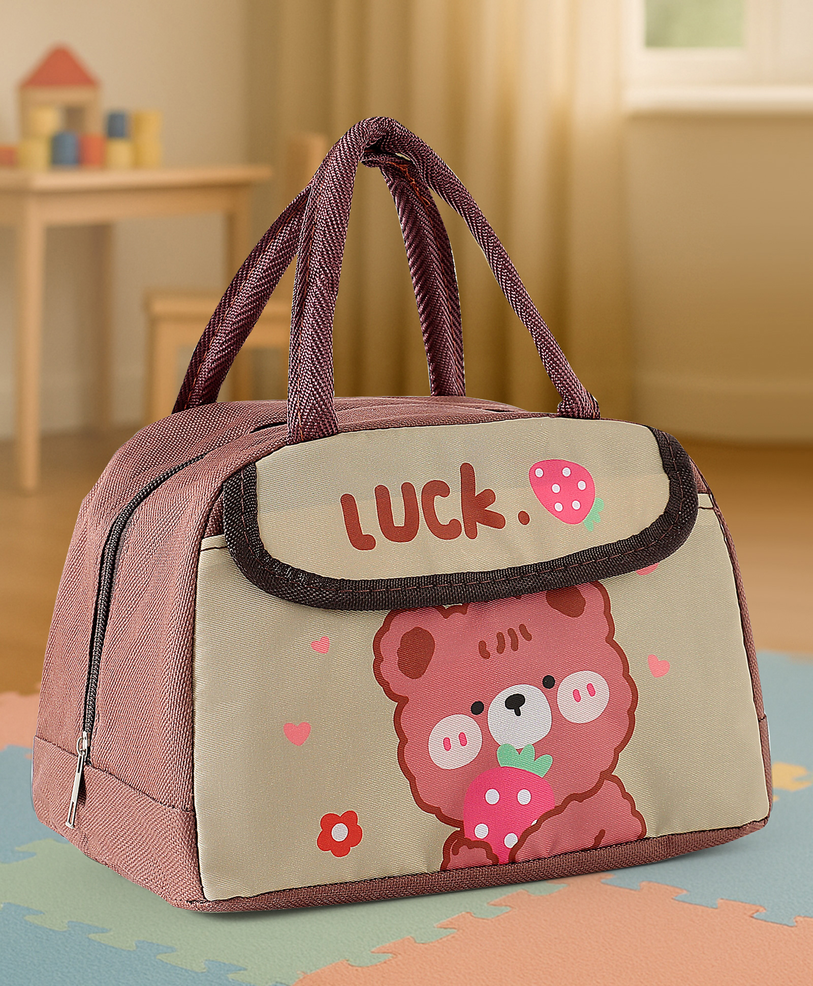 Lunch Box Bag with Bear Print - Tan-image-14