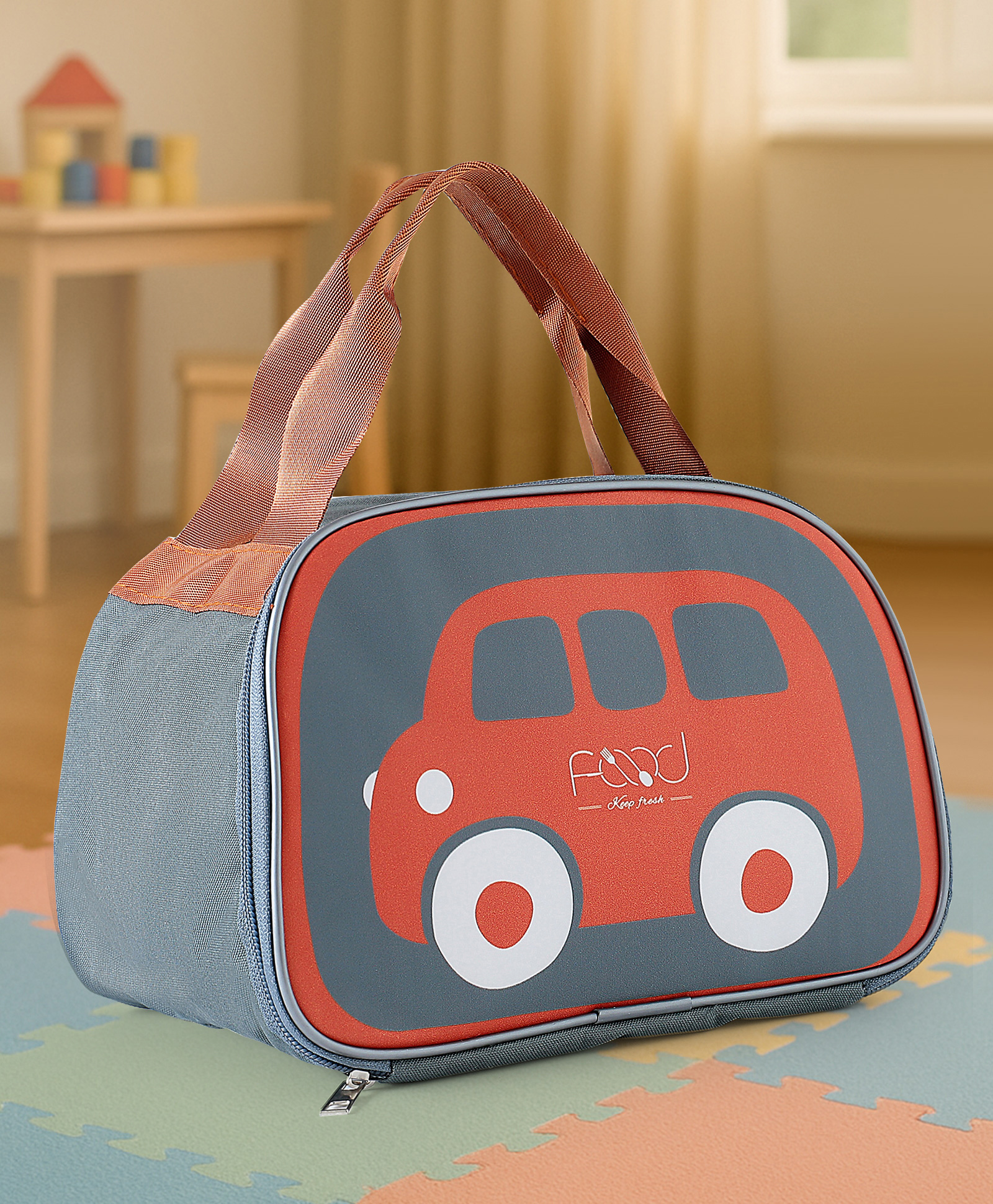 Lunch Box Bag with Bus Print - Grey-image-42