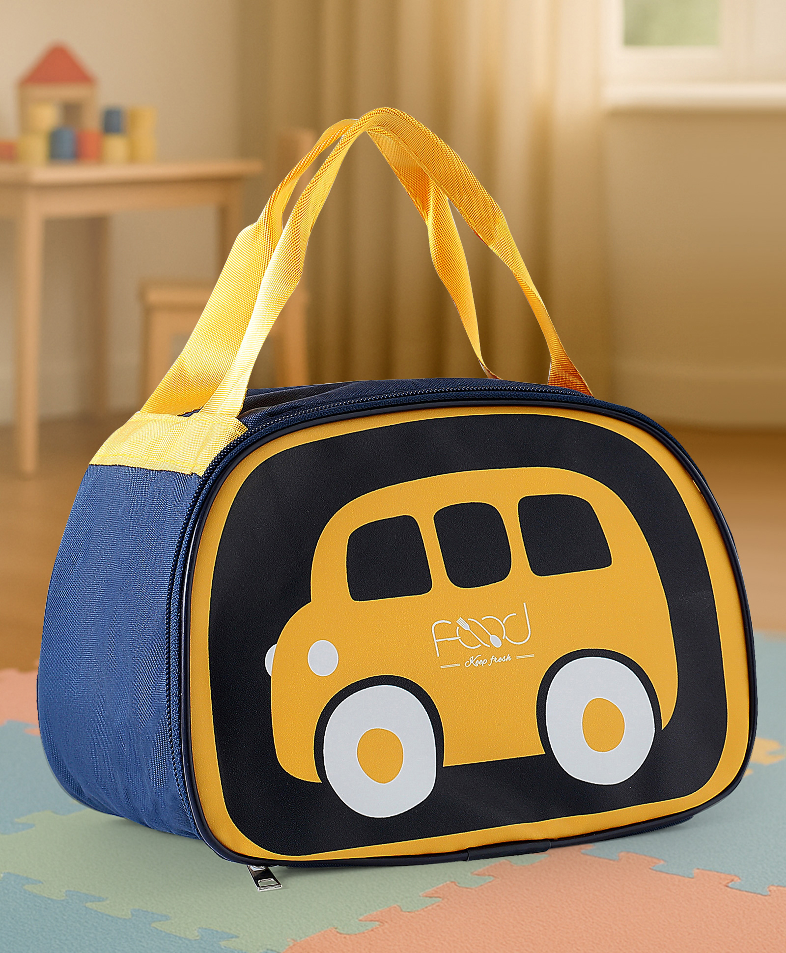 Lunch Box Bag with Bus Print - Navy Blue-image-37