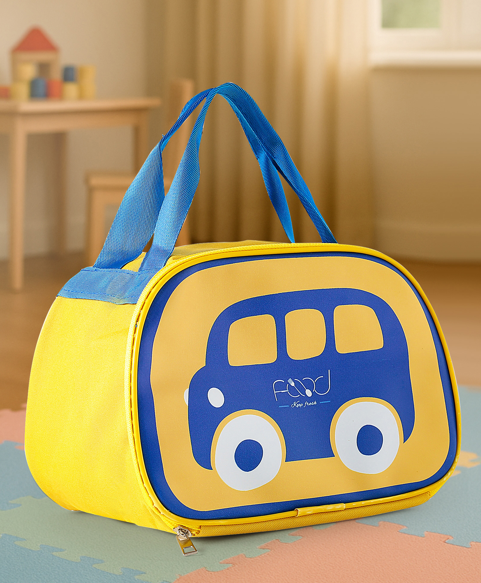 Lunch Box Bag with Car Print - Yellow-image-47