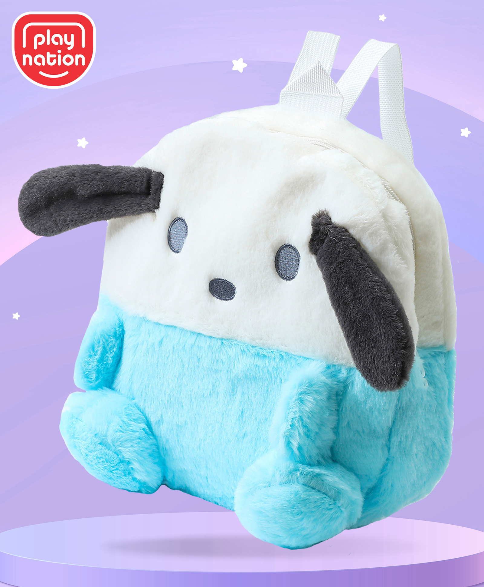 Play Nation Soft Plush Toy Bag with Bunny Applique White & Sky Blue - Height 11 Inches-image-38