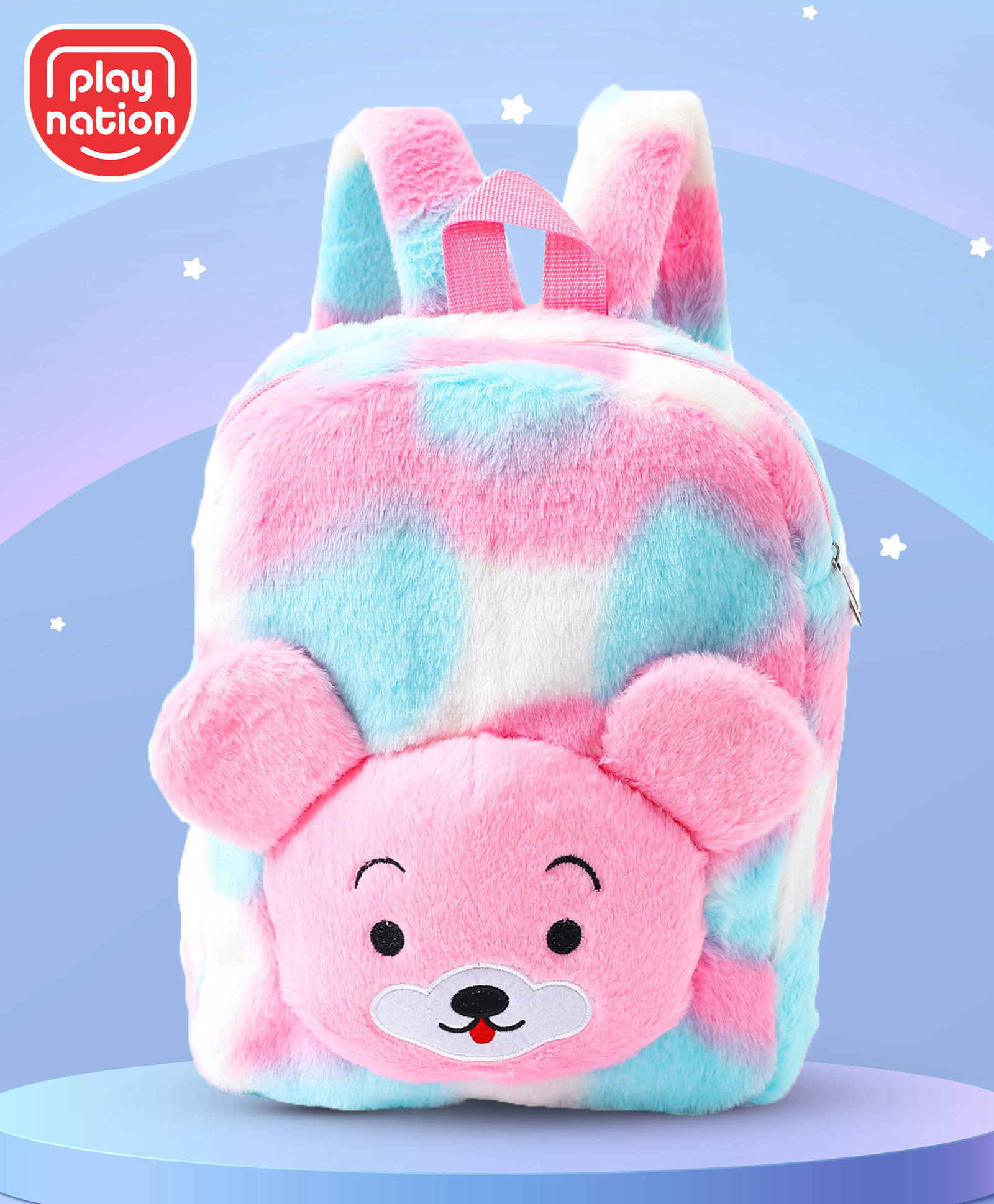 Play Nation Soft Plush Toy Bag With Bear Applique Pink & Blue - Height12 Inches-picture-12