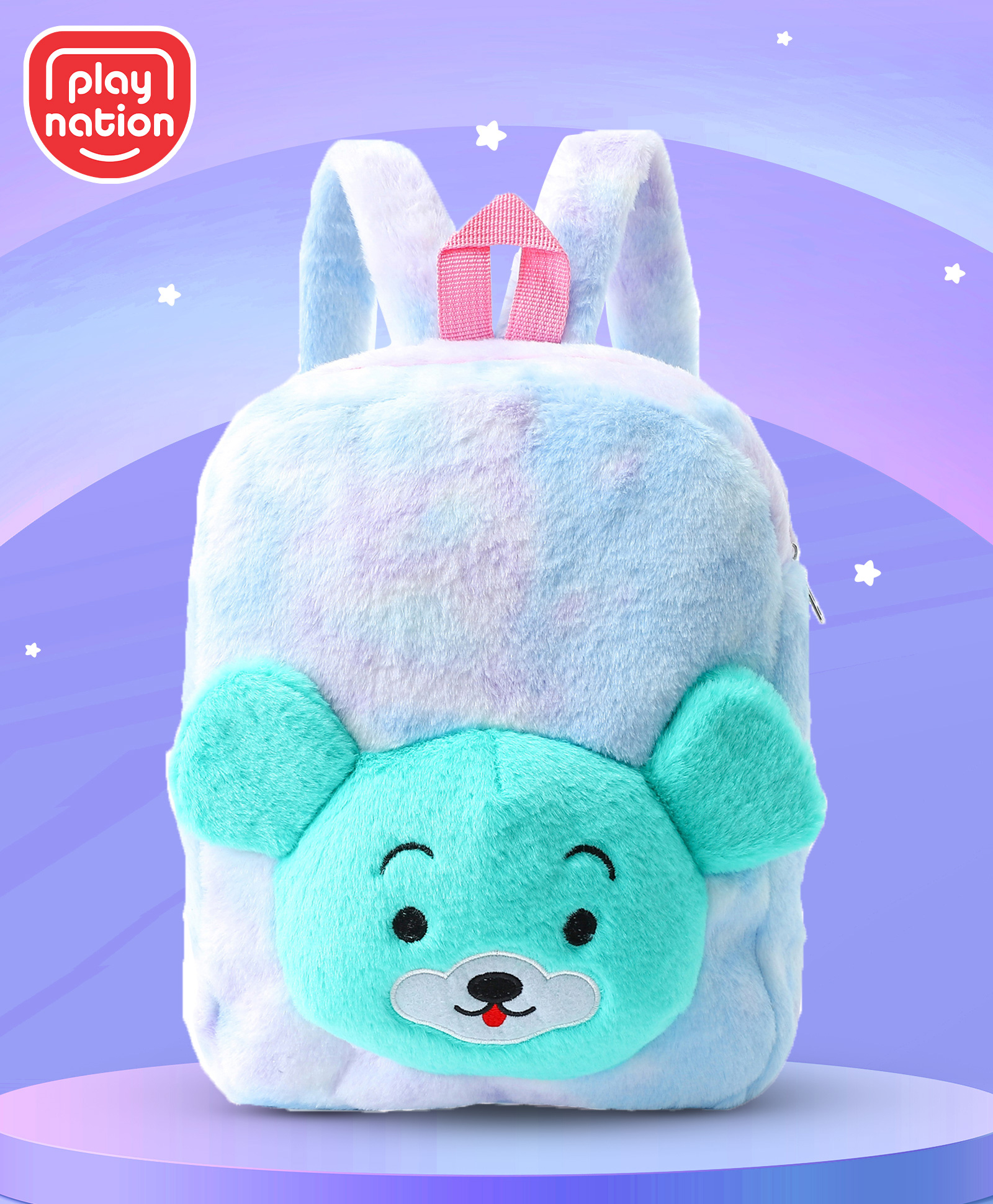 Play Nation Soft Plush Toy Bag with Bear Applique Light Blue- 11 Inches-image-26