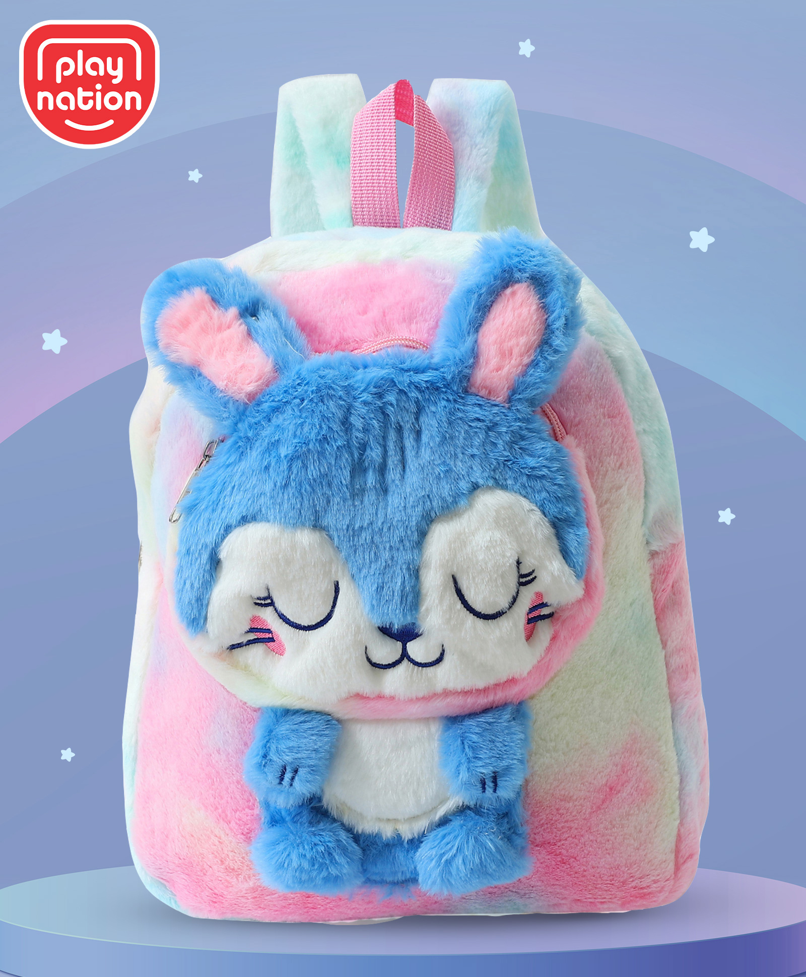 Play Nation Soft Plush Toy Bag with Cat Applique Pink & Blue - Height 11.8 Inches-picture-10