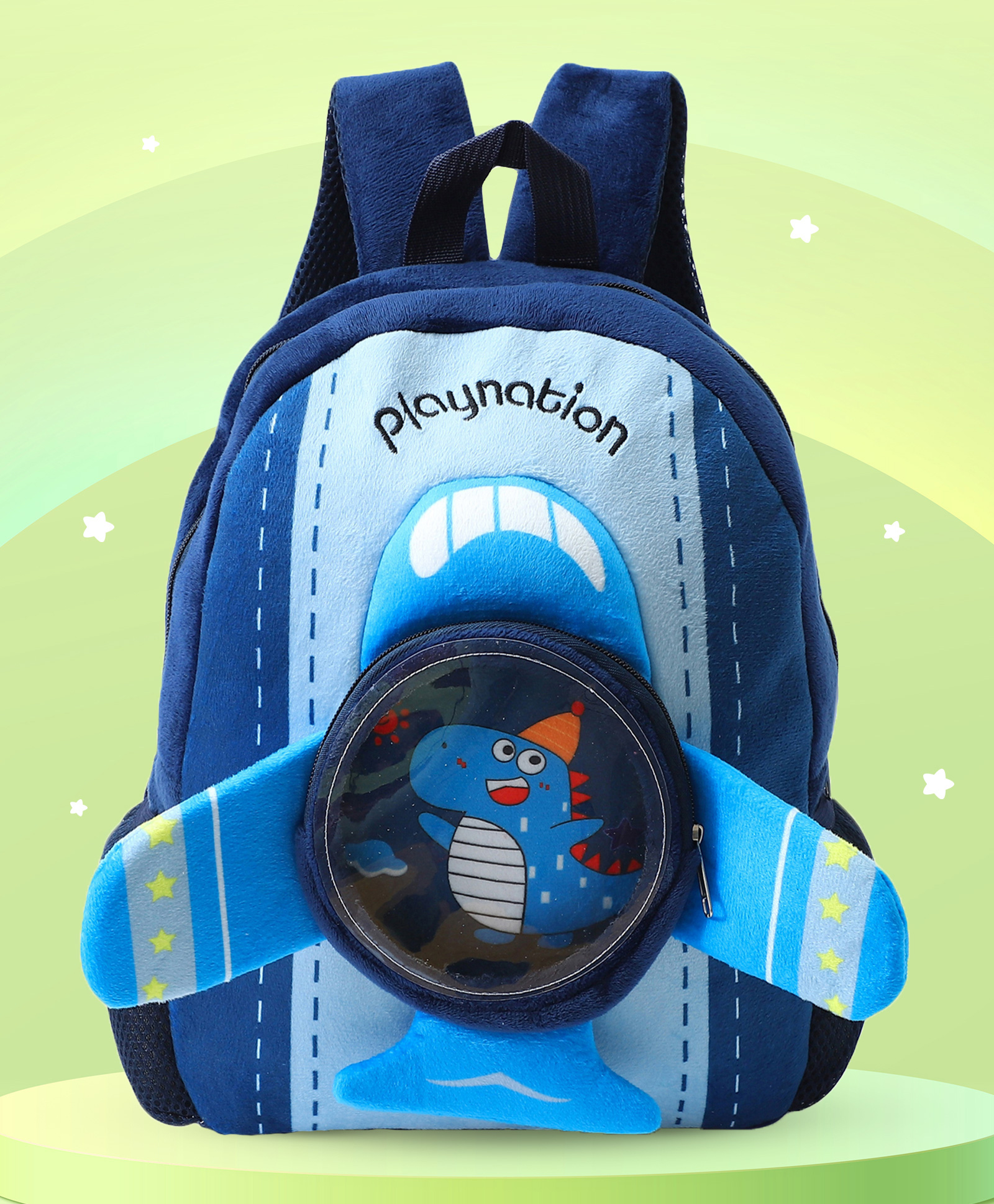 Play Nation Soft Toy Bag With Dino Print Blue - Height 12.2 Inches