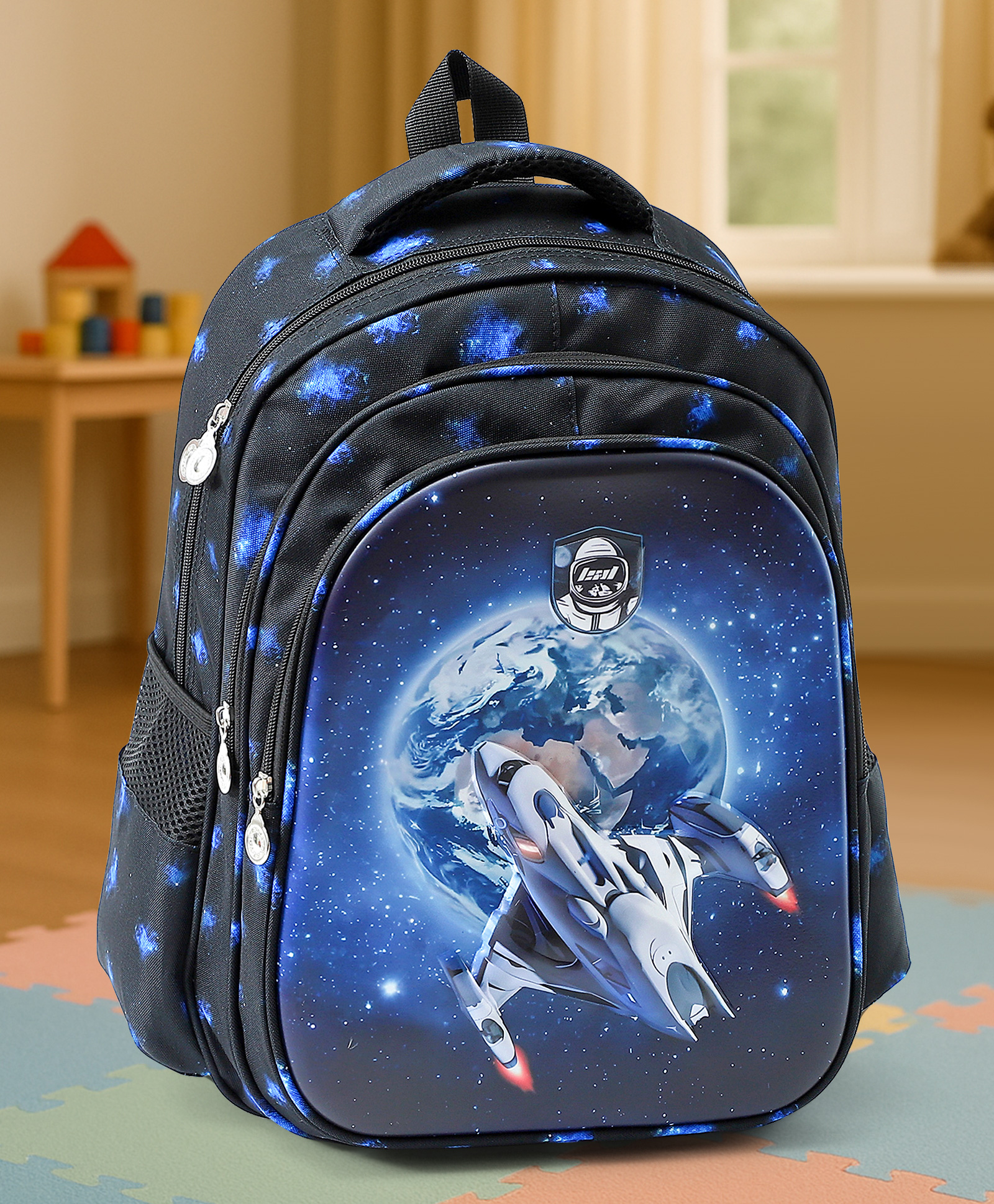 Spaceship Print Backpack Navy Blue - Height 16.5 Inches-image-15