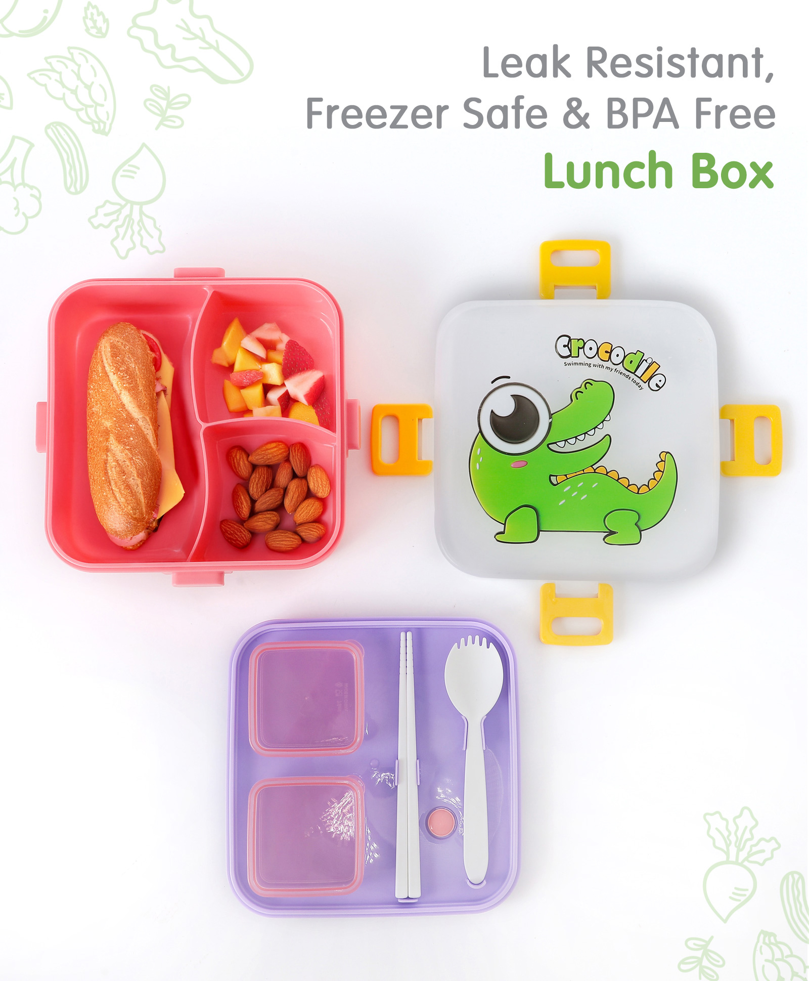 Freezer & Leak Proof Lunch Box with Dino Print - Pink-image-36