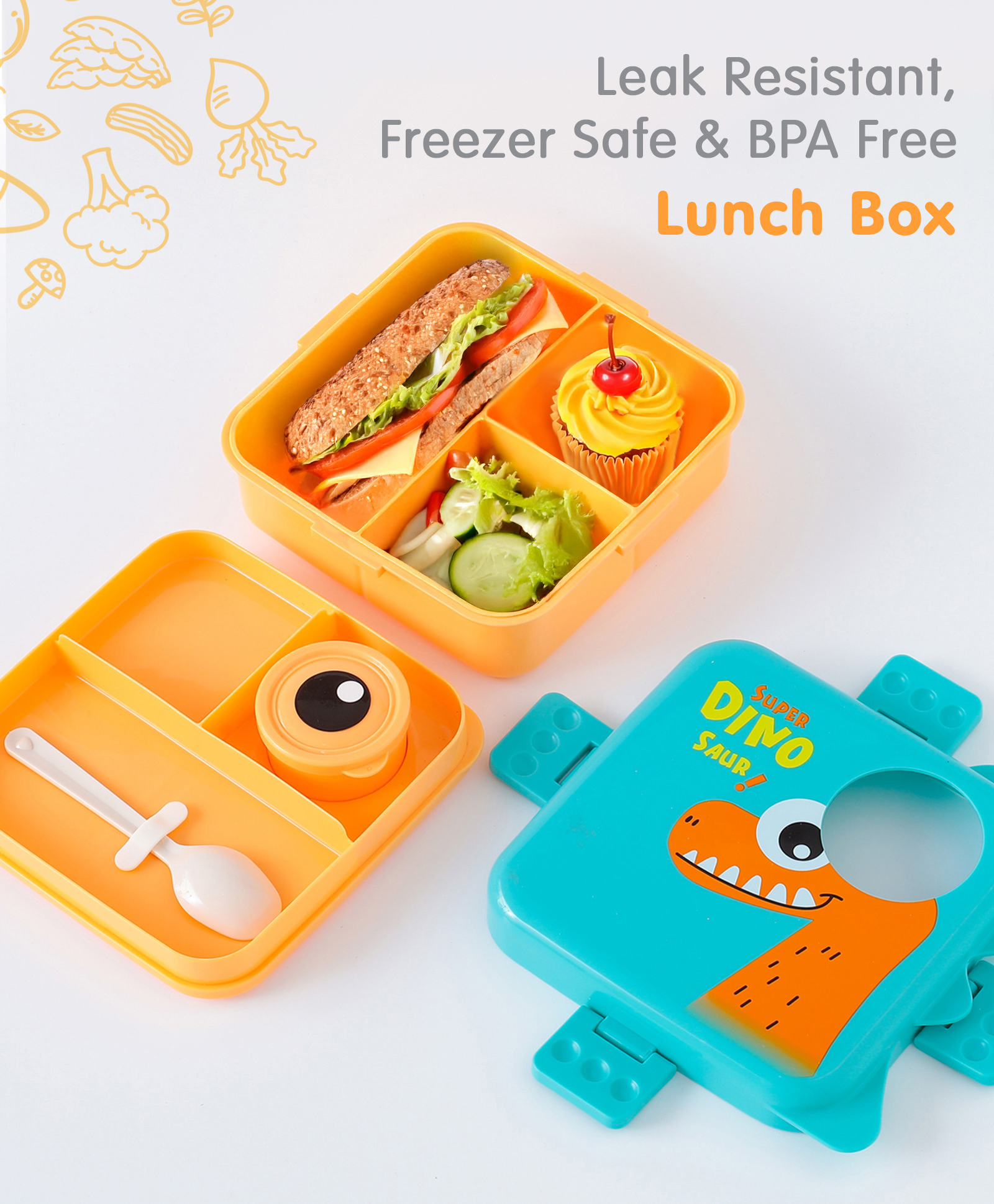 fab n funky Dino Print Bento Lunch Box - Blue-picture-38
