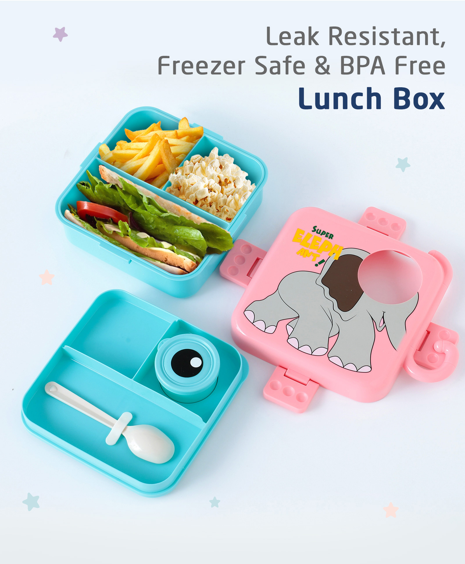 ZOE Elephant Print Bento Lunch Box - Pink-image-42