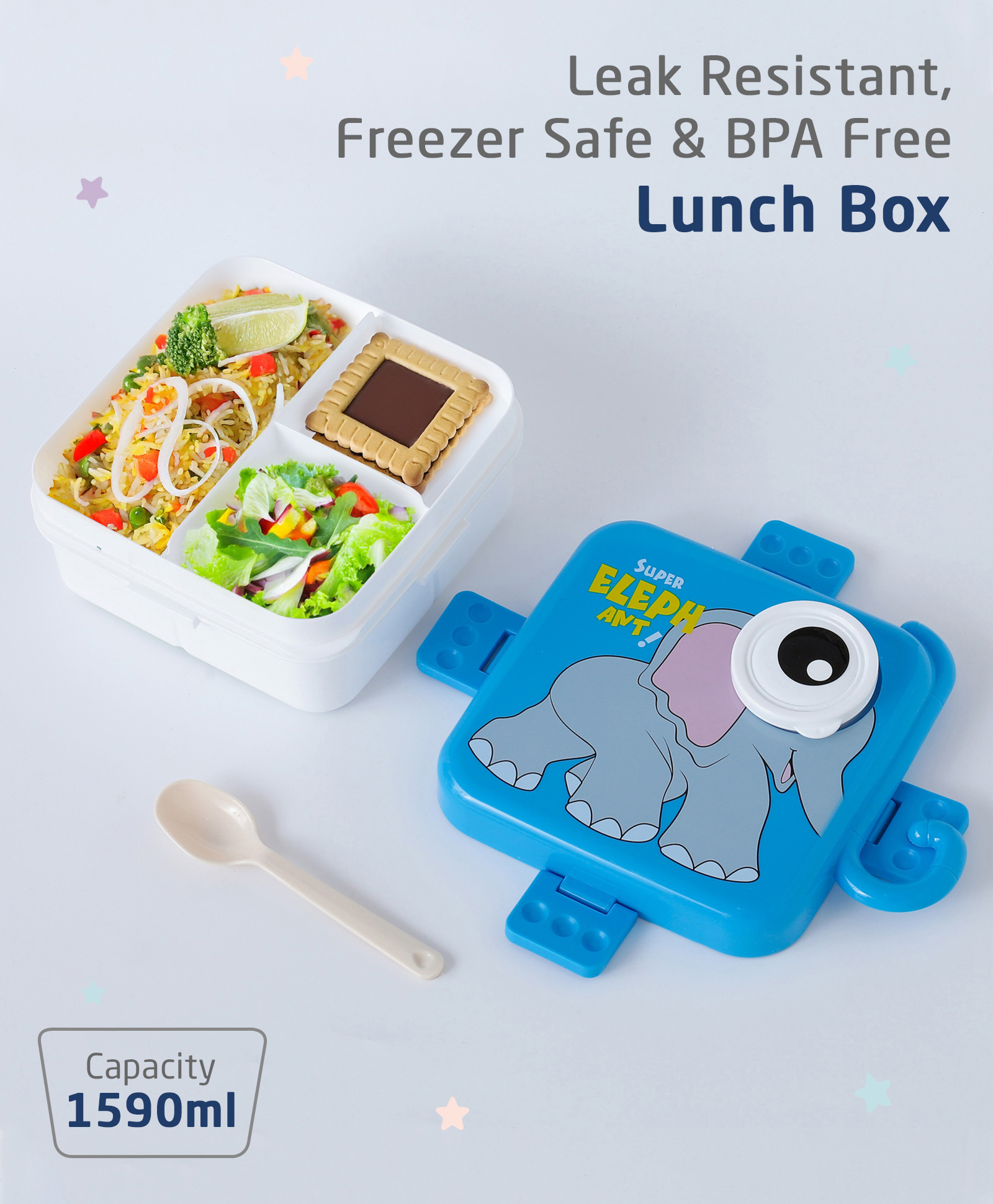 ZOE Elephant Print Bento Lunch Box - Blue-image-41