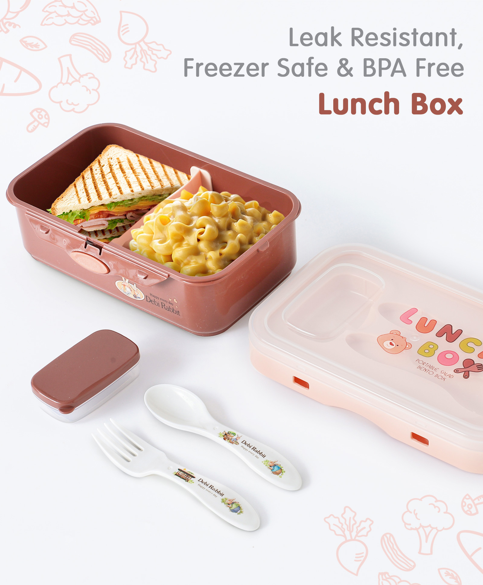fab n funky Leak-Proof & Freezer Safe Bento Lunch Box - Brown-picture-36