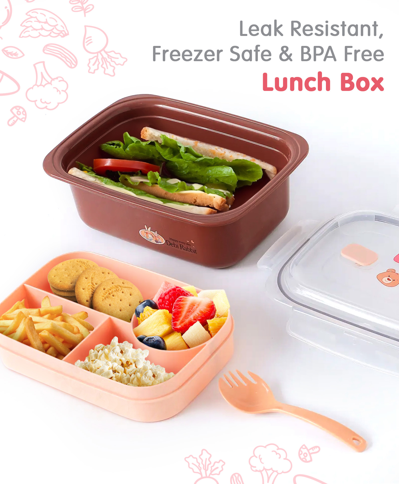 fab n funky Leak-Proof & Freezer Safe BPA Free Lunch Box - Brown-picture-39