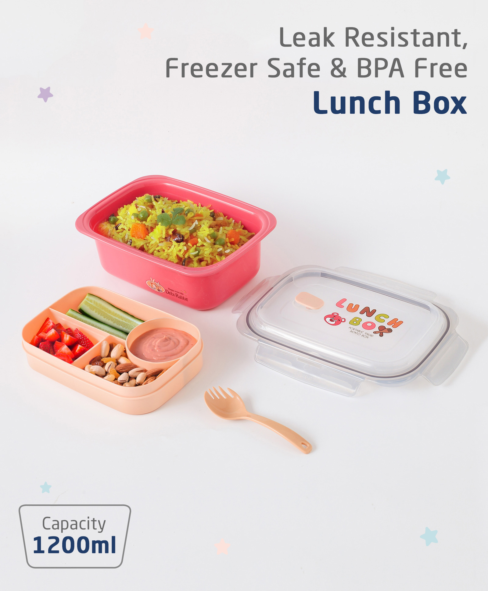 ZOE Portable Lunch Box with Spoon & Fork Text Print - Pink-image-20