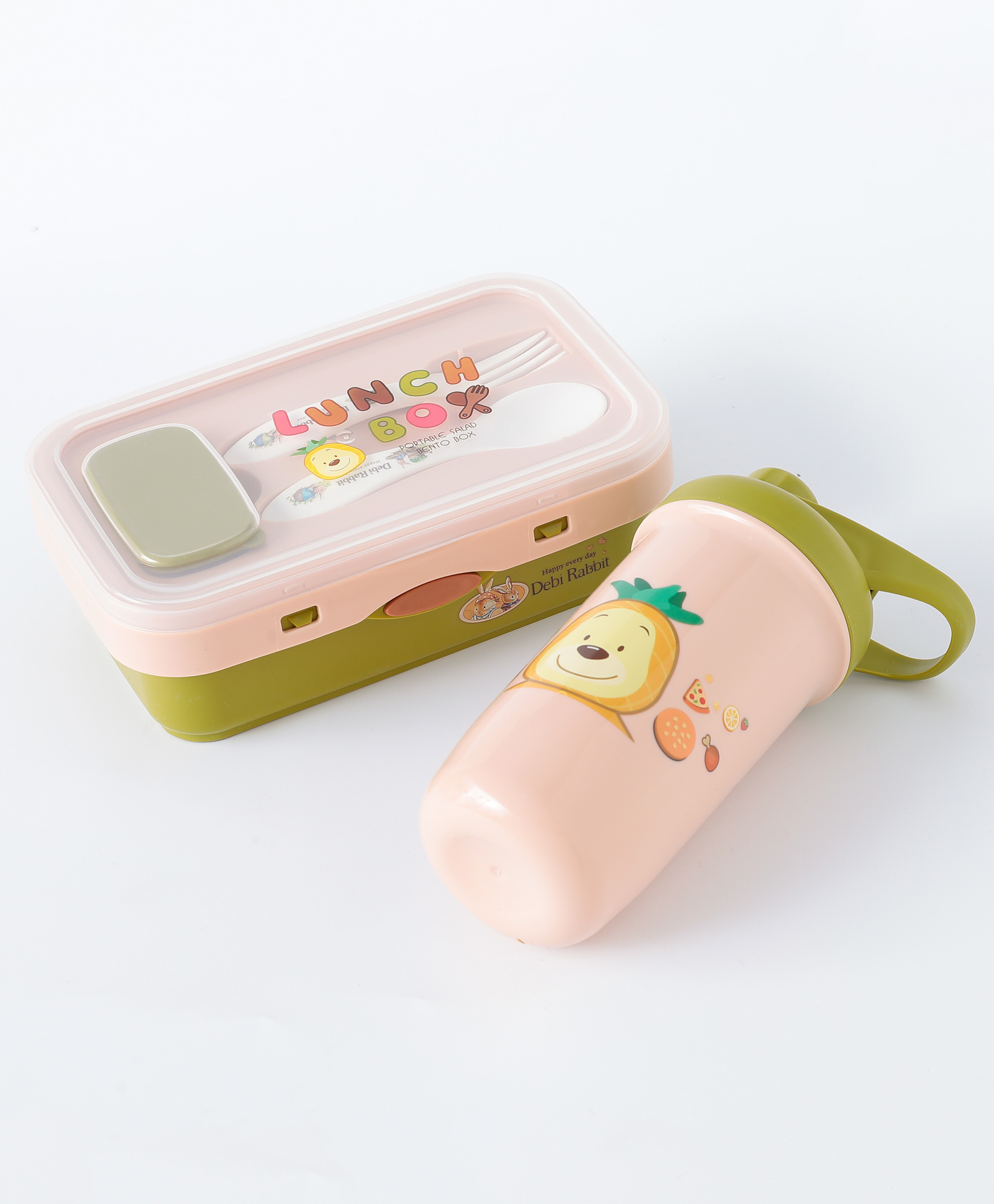 Freezer & Leak Proof Lunch Box with Water Bottle Fruits Print - Green-image-19