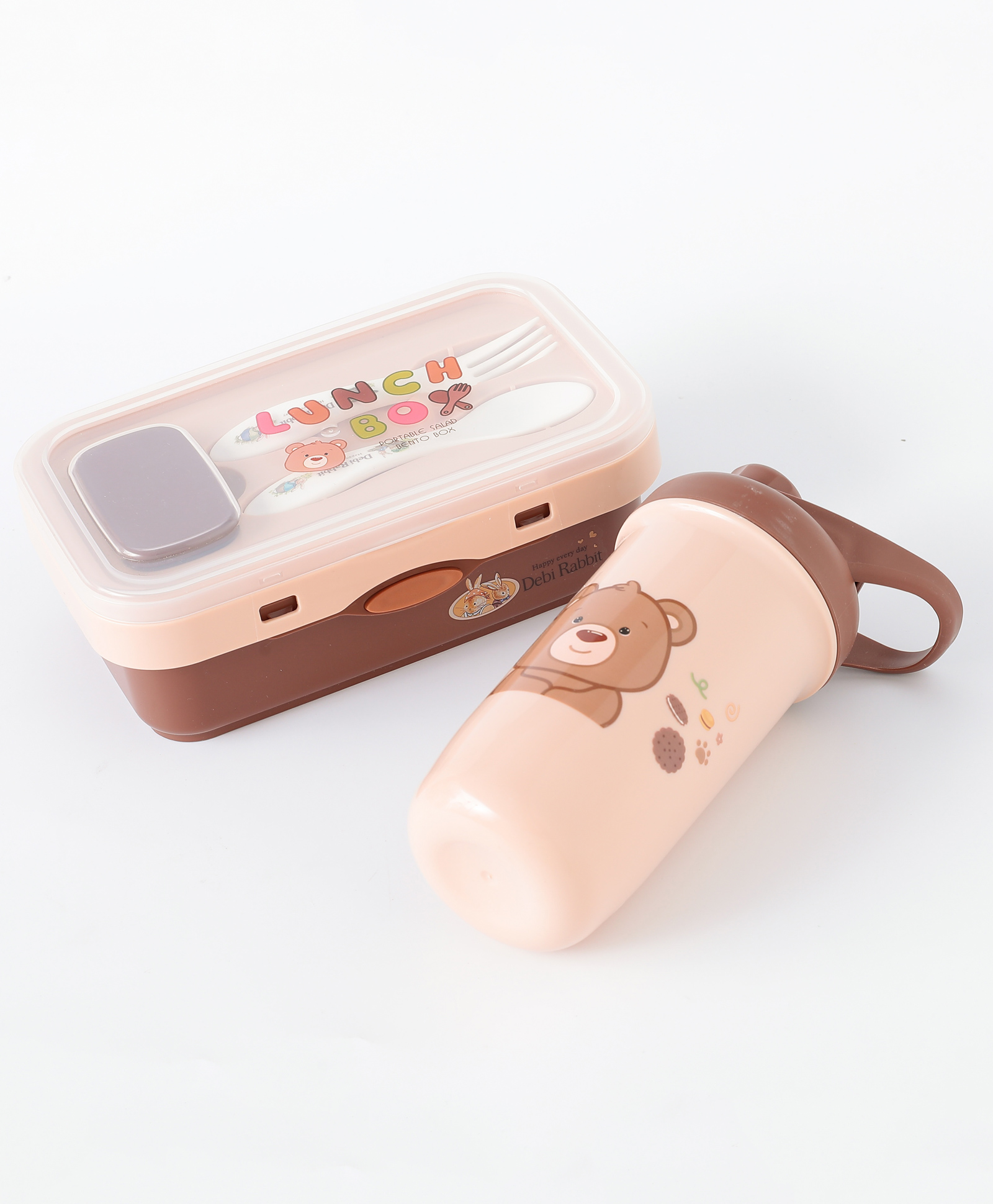 fab n funky Freezer & Leak Proof Lunch Box with Water Bottle Bear Print - Brown-picture-35