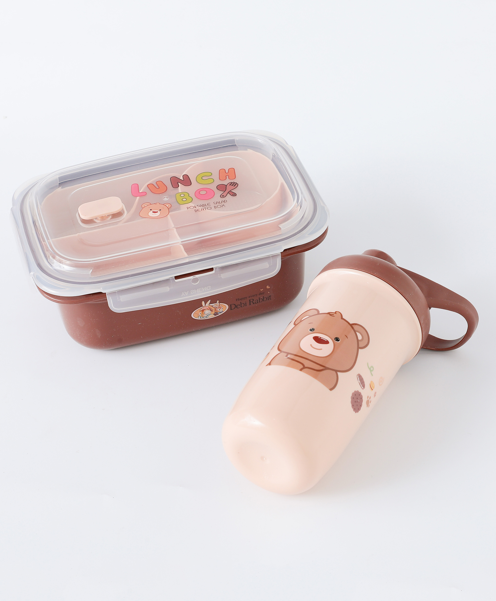 fab n funky Freezer & Leak Proof Lunch Box Set with Water Bottle & Bear Print - Brown-picture-34